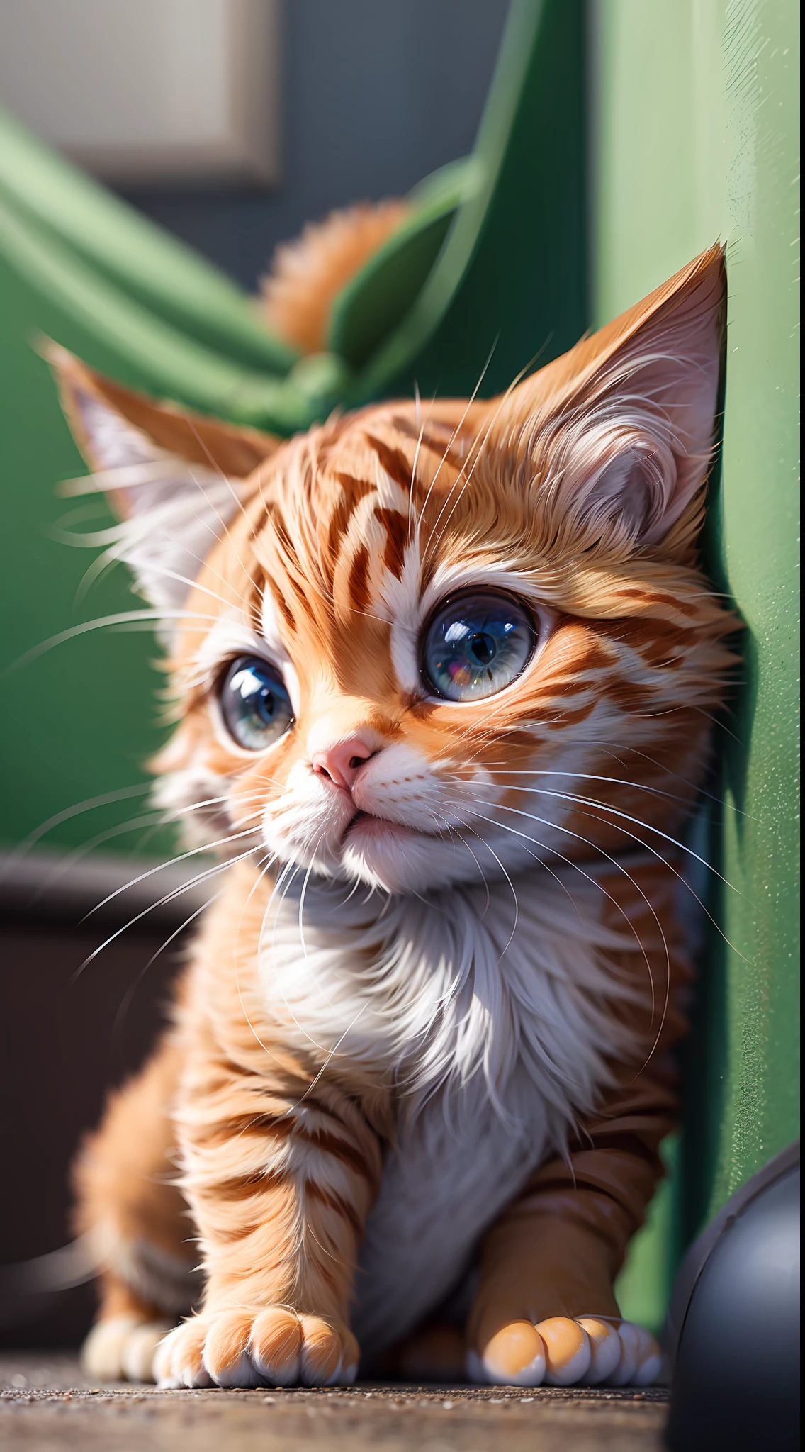 Q version of the little orange cat, silly cute, look at me, plush, hyper-realistic, ultra-fine, 16k resolution, master work, macro lens,