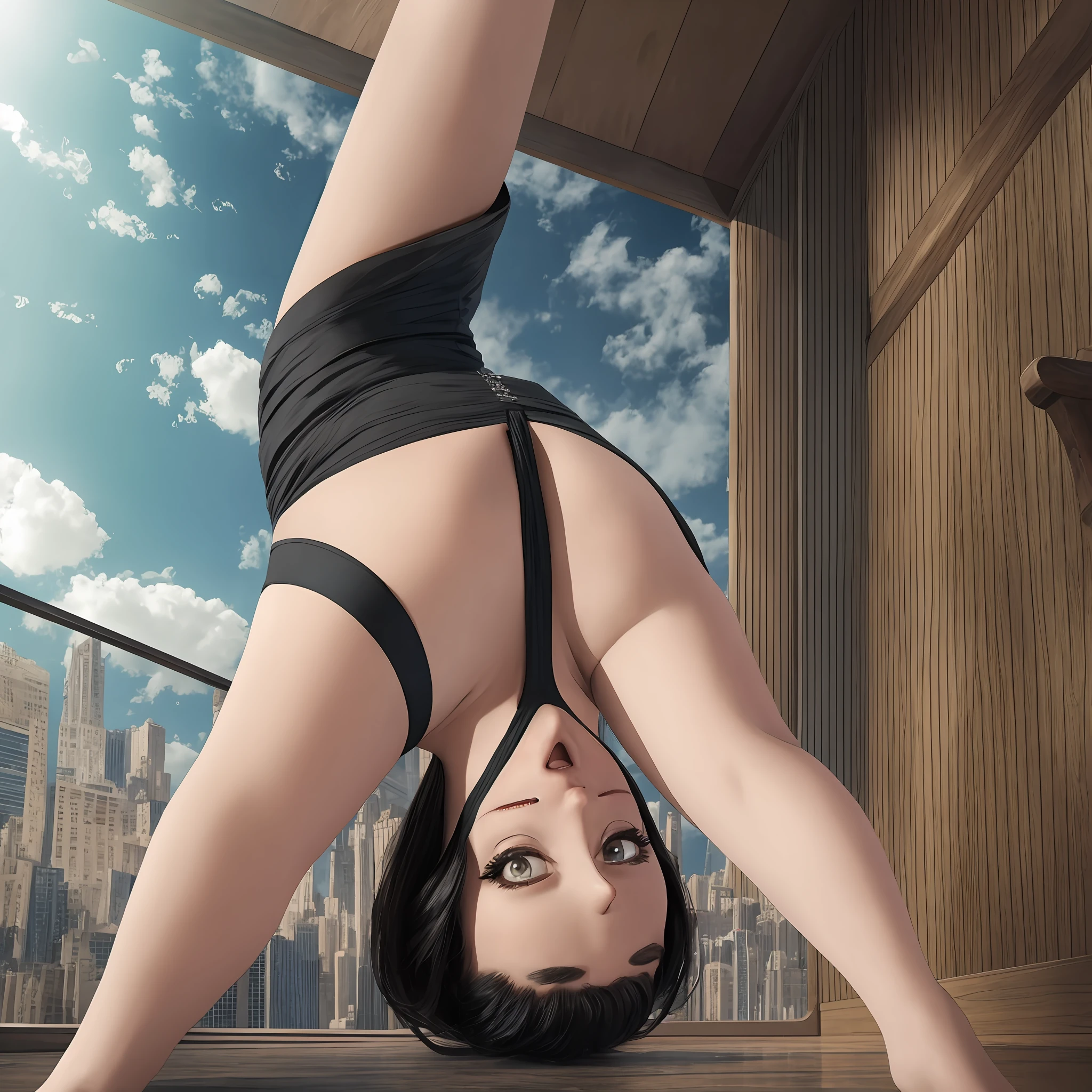 A sexy beauty, upside down, wearing a skirt --auto --s2