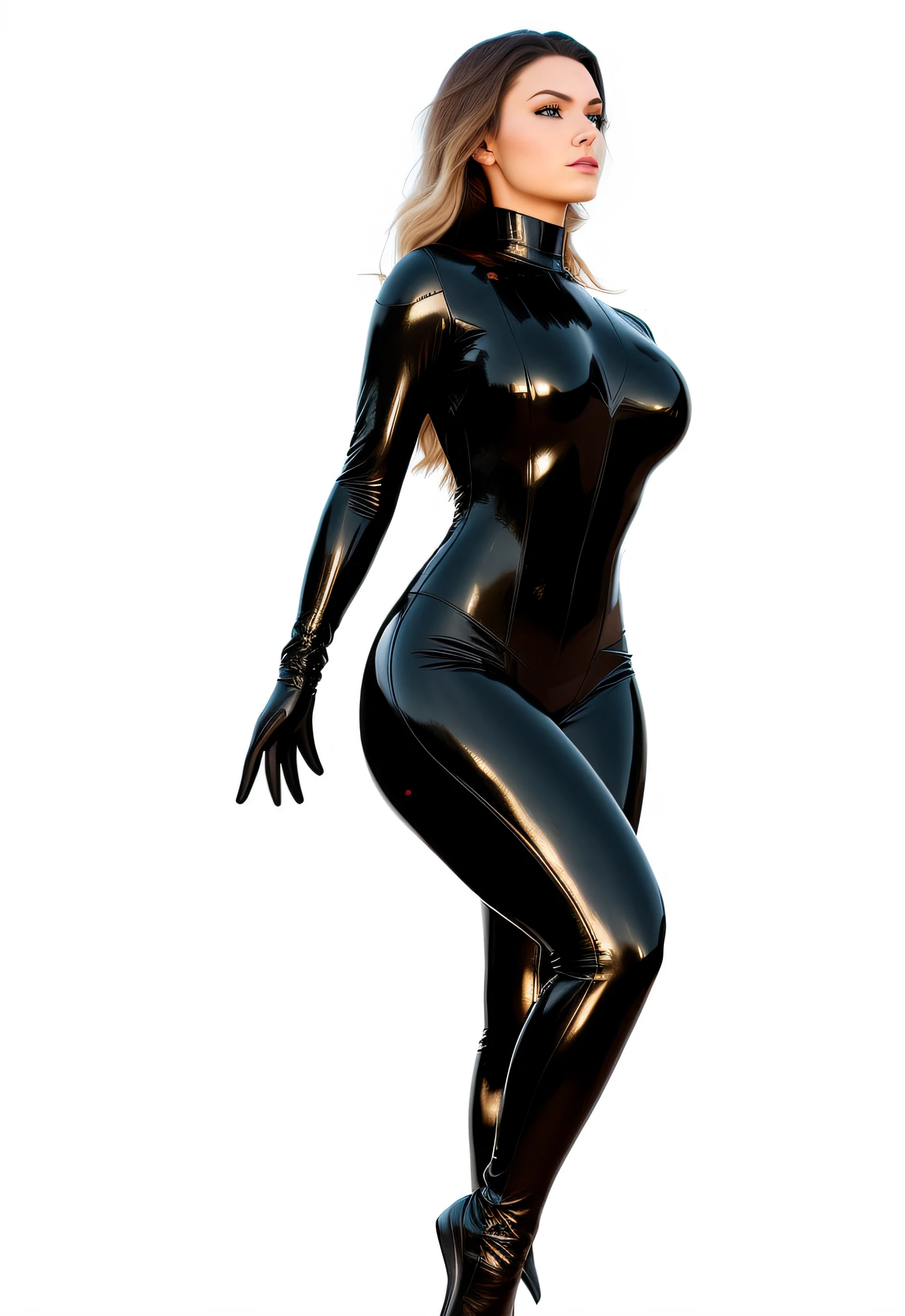a close up of a woman in a black latex suit, black latex suit, tight full body suit, futuristic glossy latex suit, cyberpunk glossy latex suit, ( ( spiderwoman ) ), skintight black bodysuit, spider woman, 3d render of catwoman, black rubber suit, black leather costume, wearing black latex outfit, in spandex suit, wearing a black catsuit --auto --s2