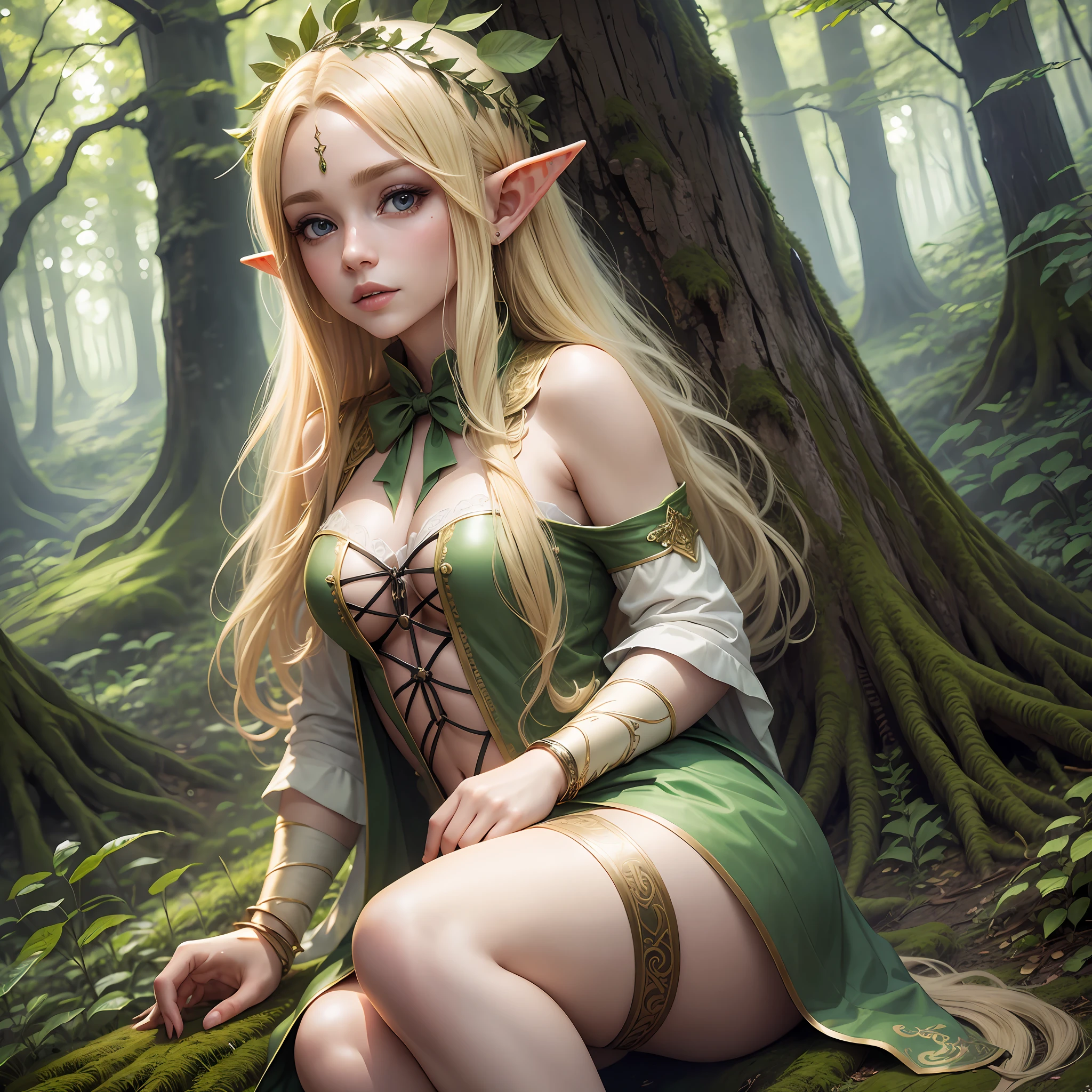 blonde, elf beauty, as in the photo, in the forest, using magic, big, cute, --auto --s2
