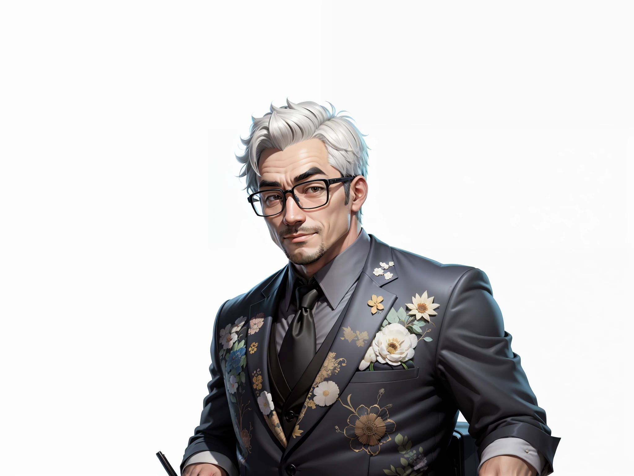 Super young, Japanese suit man, 35 years old, silver glasses, slightly chubby face, clean face, no beard on chin, black super short hair, black eyes, black suit, blue tie, confident smile, digital painting, film, 3D character design by Mark Claireden and Pixar and Hayao Miyazaki, the illustration is a high-definition illustration in 4K resolution with very detailed facial features and cartoon-style visuals.