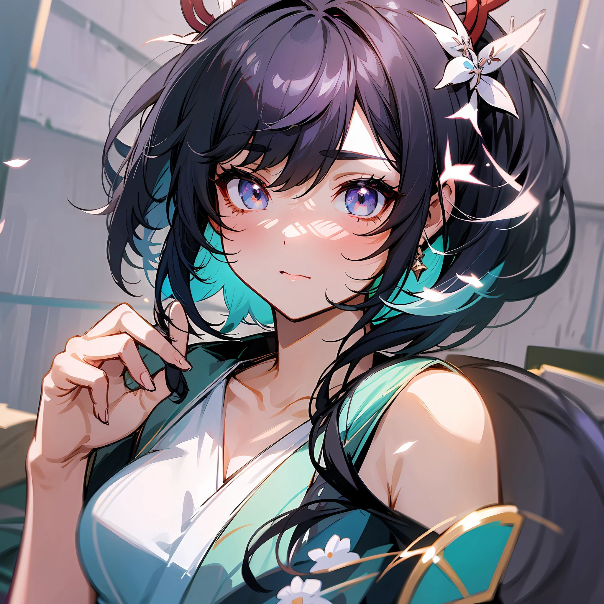 A beautiful girl with black hair who seems to appear in Genshin, like an anime --auto --s2