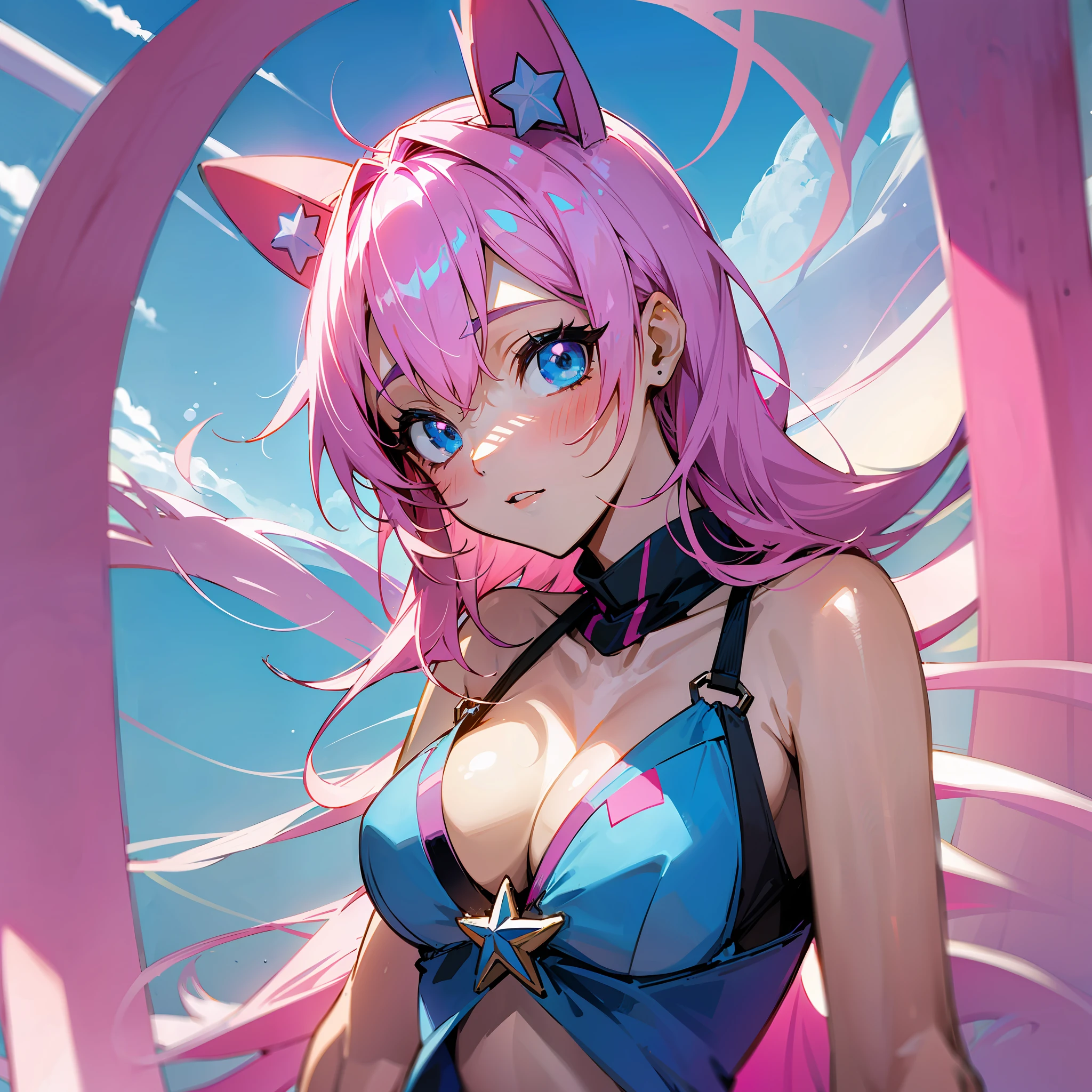 Hololive, beautiful girl, pink hair, swimsuit, anime style, blue sun eyes --auto --s2