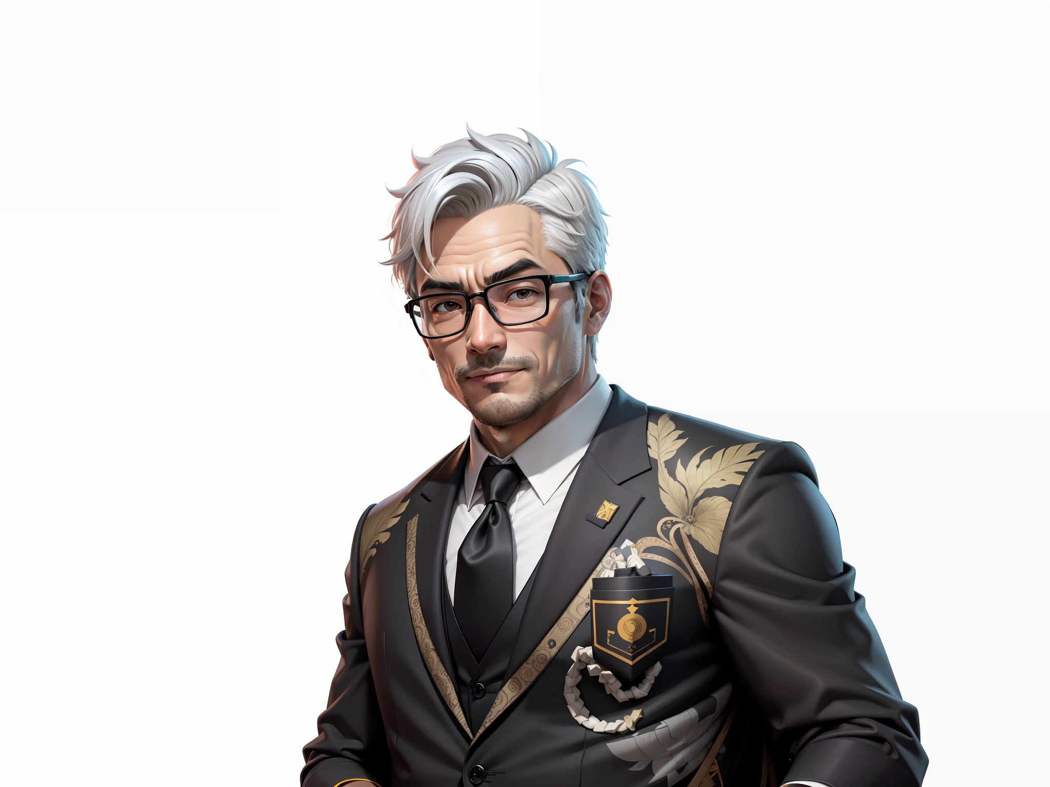Super young, Japanese suit man, 35 years old, silver glasses, slightly chubby face, clean face, no beard on chin, black super short hair, black eyes, black suit, blue tie, confident smile, digital painting, film, 3D character design by Mark Claireden and Pixar and Hayao Miyazaki, the illustration is a high-definition illustration in 4K resolution with very detailed facial features and cartoon-style visuals.