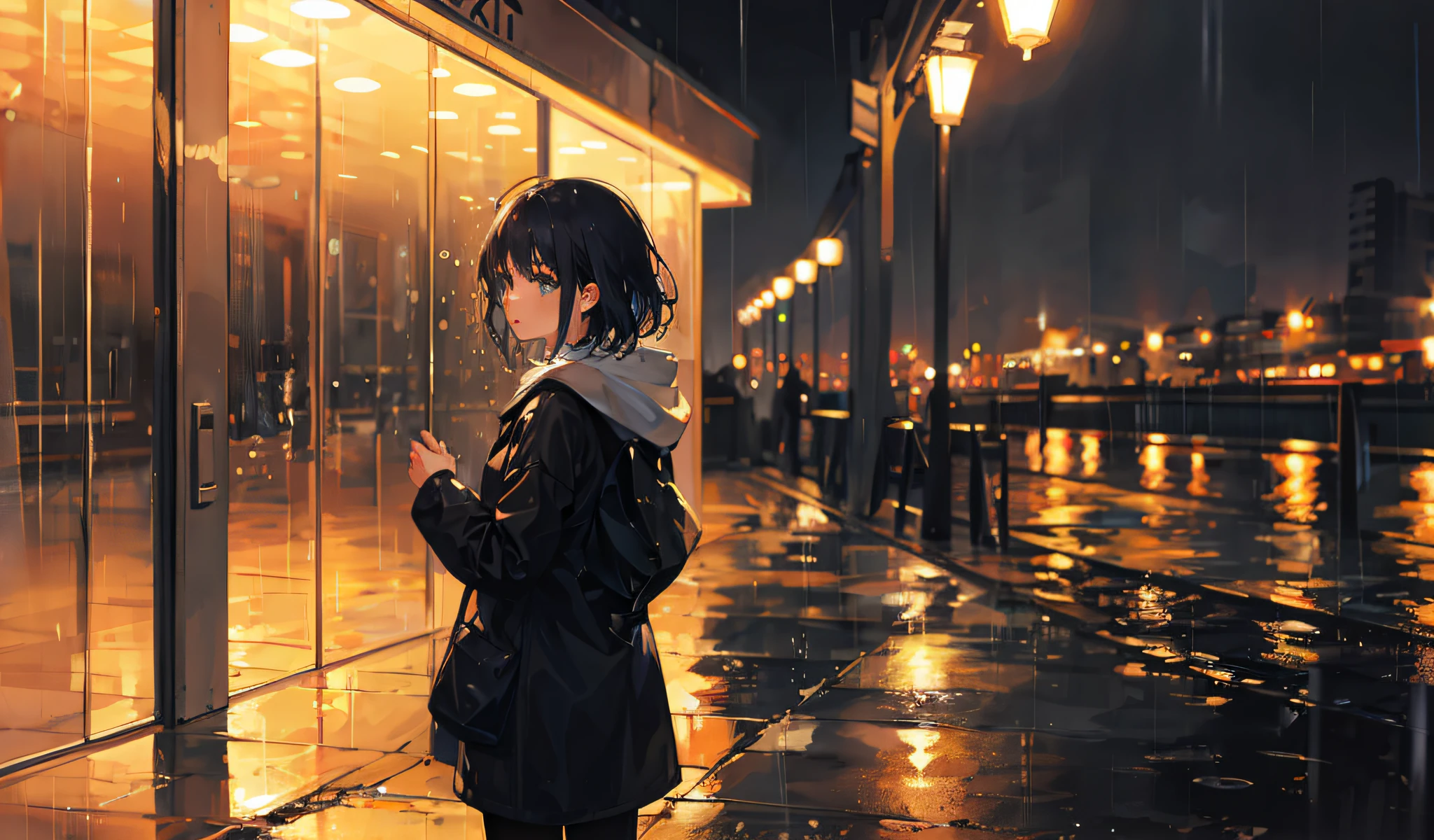 1girl,rain.night city