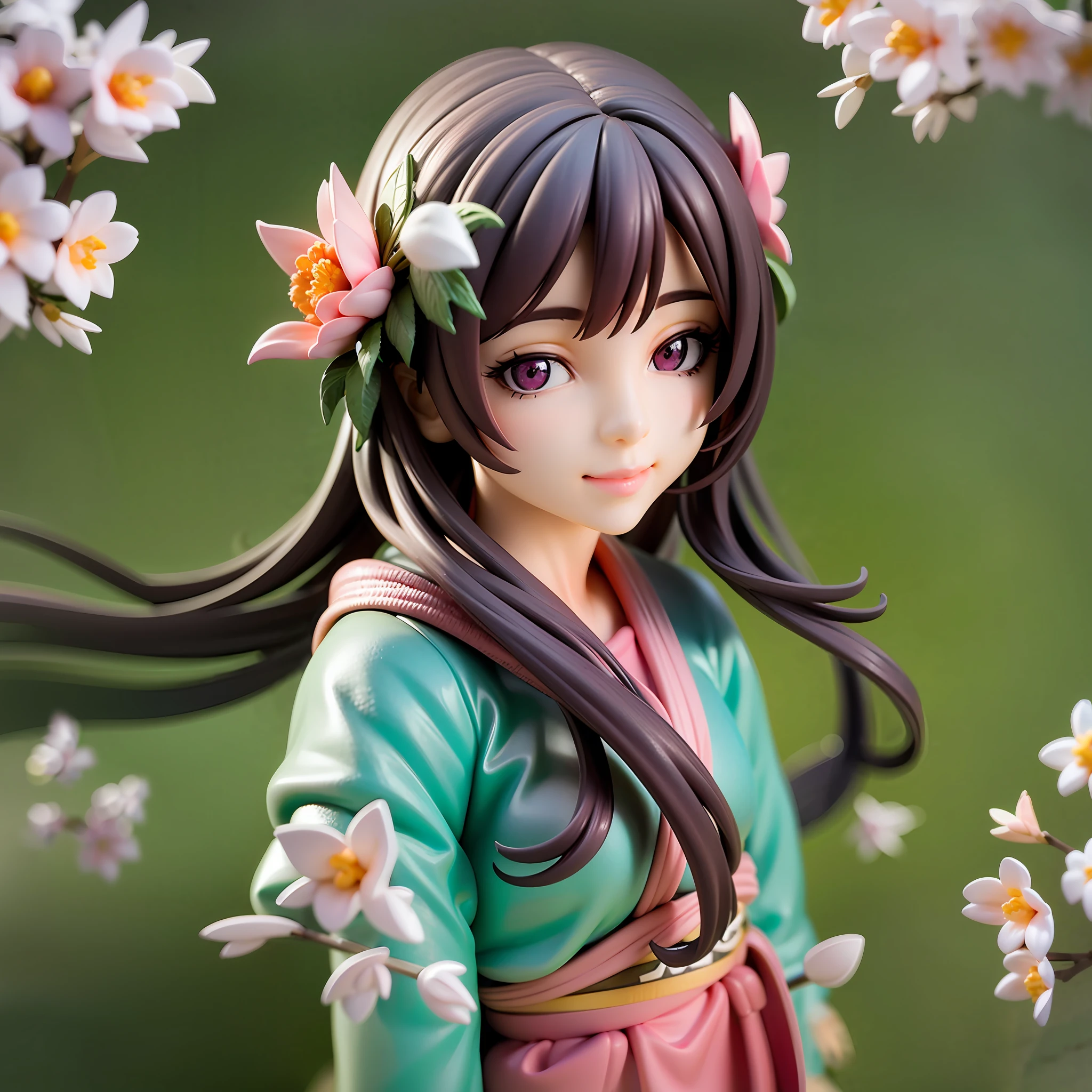 1girl, kimono,long hair, (brown hair:0.3), reaching out, dutch angle,cherry blossoms, on grass, sunlight,beautiful eye,full body, chibi, [realistic], [3d], smile, closed mouth,(8k, RAW photo, best quality, masterpiece:1.2), ultra high res, (((realistic, photo-realistic))), professional lighting, detailed lighting, professional photography, fisheye, dynamic angle, high quality, high res, extremely detailed, bloom,depth of field, sketch, sharp focus, soft lighting, good composition, god light highlight, detailed, (((photorealistic details))), detailed skin, to8contrast style