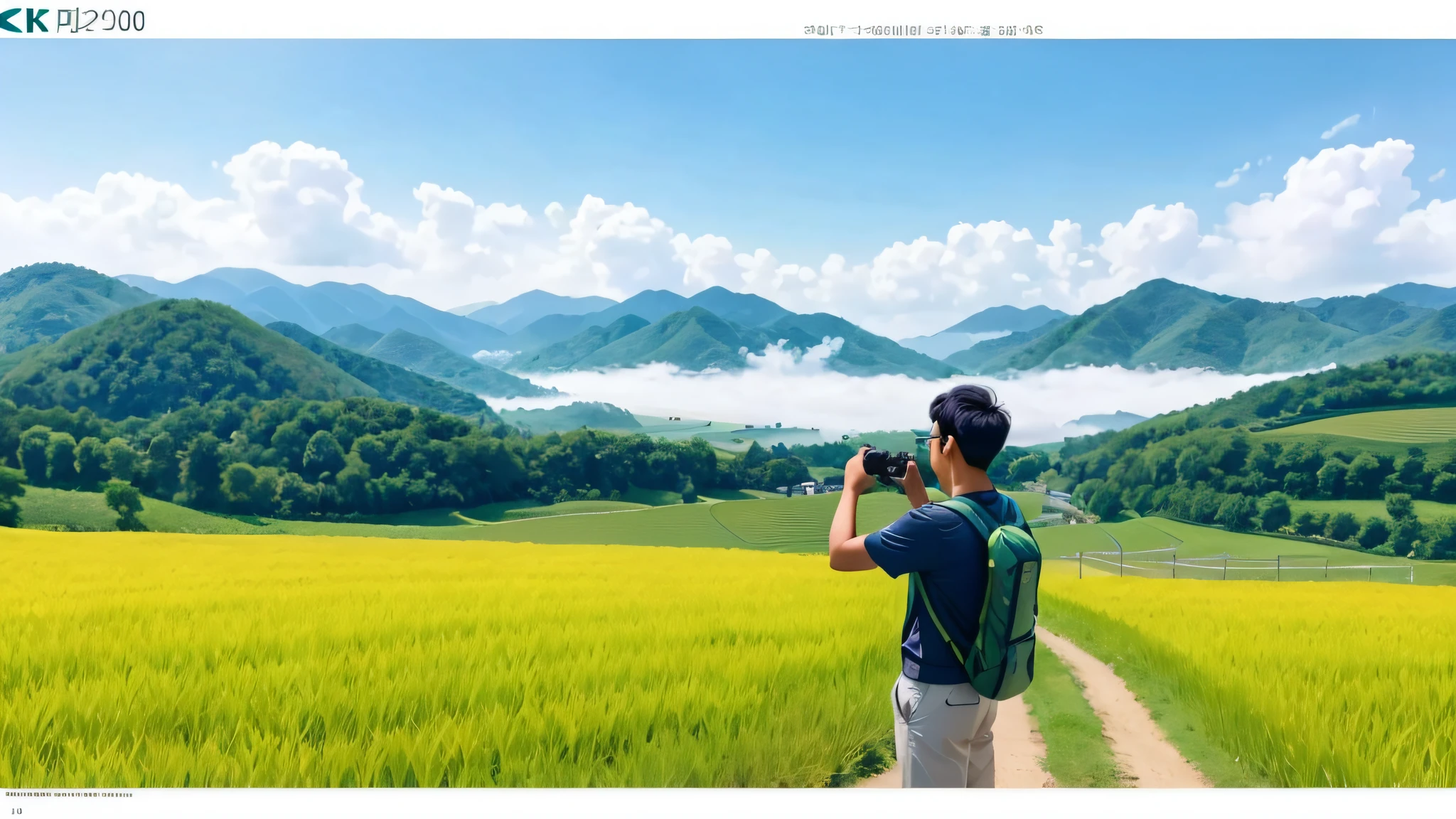 arafed man taking a picture of a field with a camera, korean countryside, in a scenic background, a picture, wide-angle photograph, sharp focus on scenery, outdoor fine photography, tourism photography, japan rural travel, today\'s featured photograph 4k, detailed scenery —width 672, countryside in japan, [ realistic photo ]!!, photograpphy