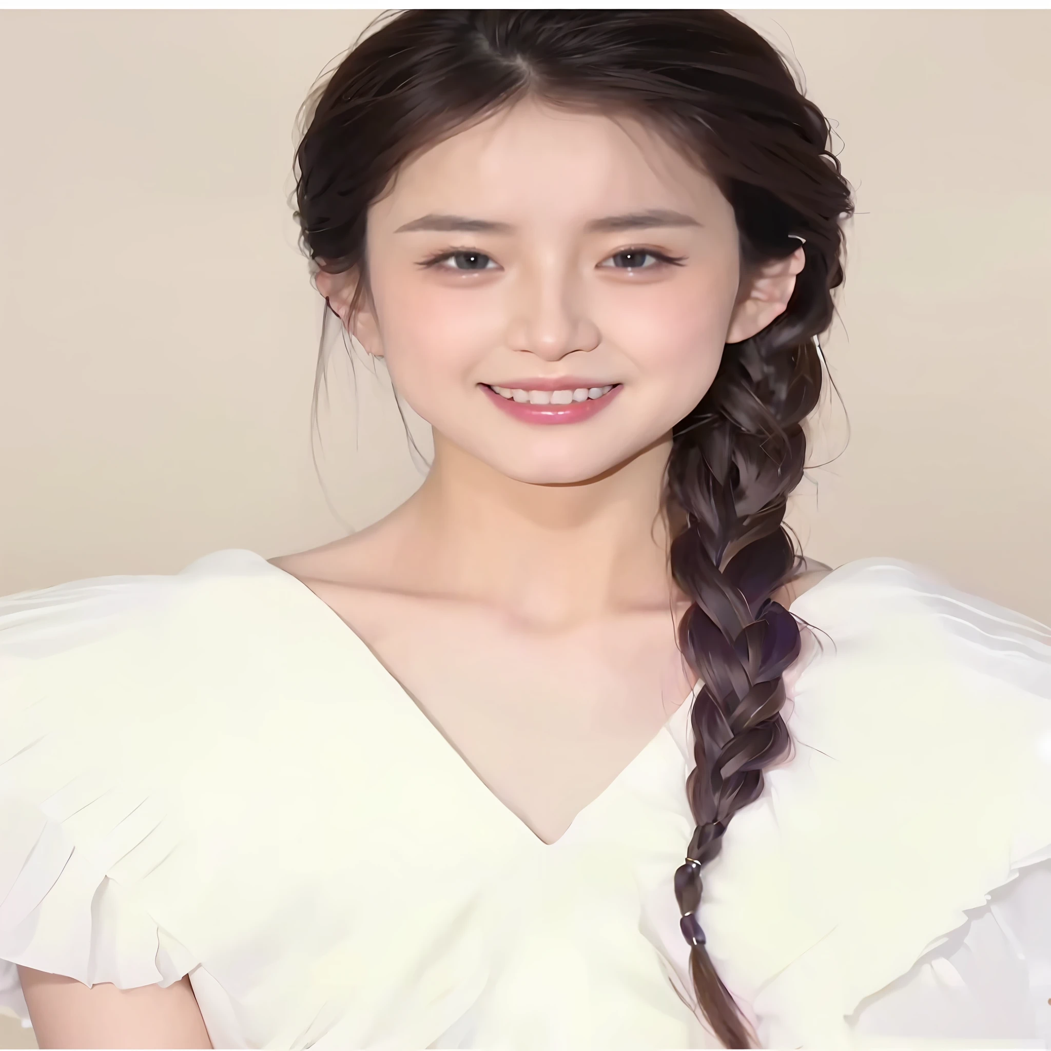 a close up of a woman with a braid in a white dress, dilraba dilmurat, ruan jia beautiful!, inspired by Zhang Yin, inspired by Zhang Yan, inspired by Zhang Shuqi, inspired by Huang Ji, inspired by Tang Yifen, inspired by Chen Yifei, li zixin, inspired by Hua Yan, inspired by Wen Zhenheng