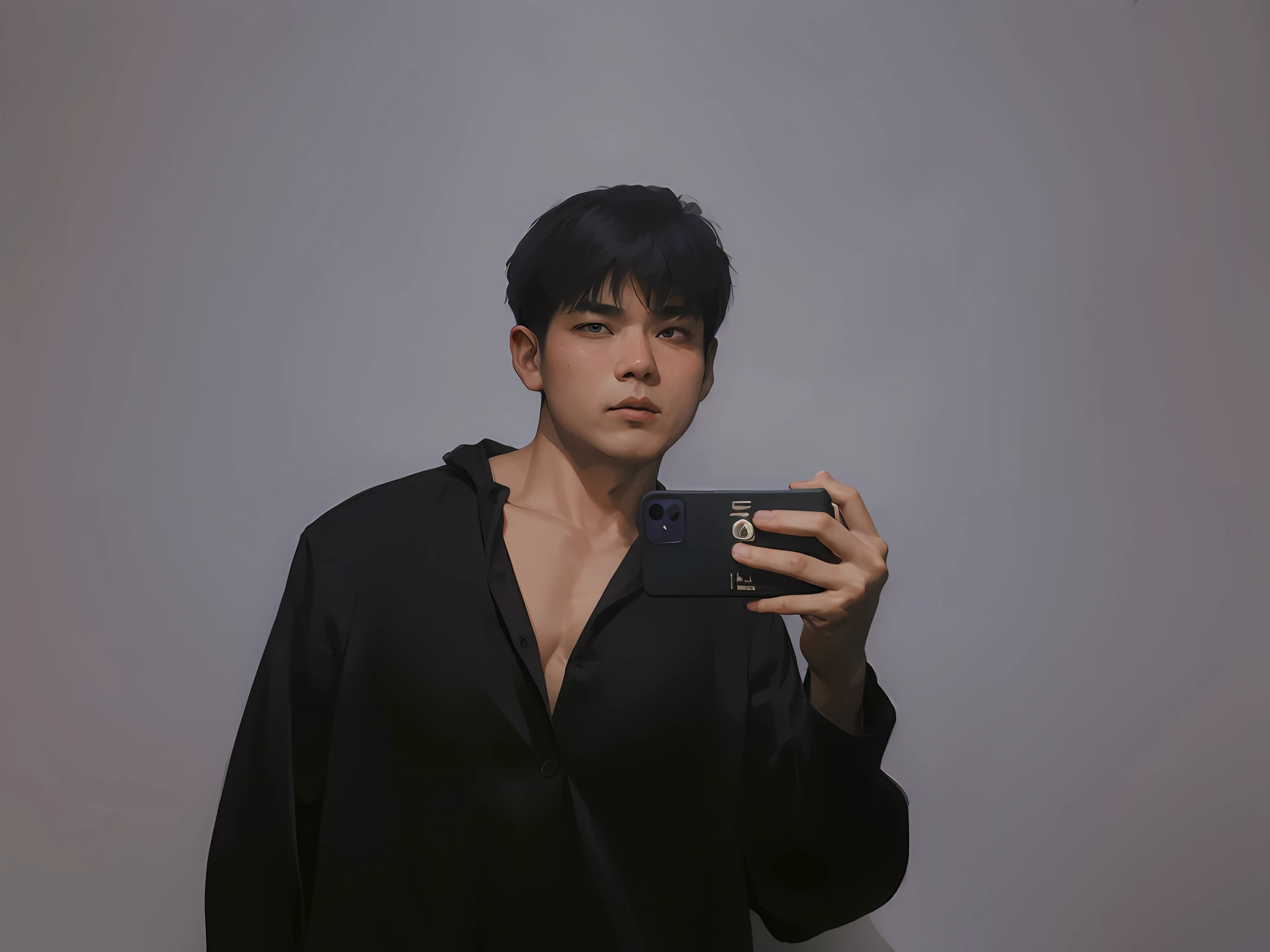 There is a man taking a picture of himself in the mirror, inspired by Wu Yanzu, 8K selfie photo taken with Sony Alpha 9, inspired by Russell Dongjun Lu, Ruan Jian, inspired by Kim Taksung, inspired by Gang Hui-an, shot by Canon 8 0 D, Taejune Kim, he holding a smartphone, Heng Tae