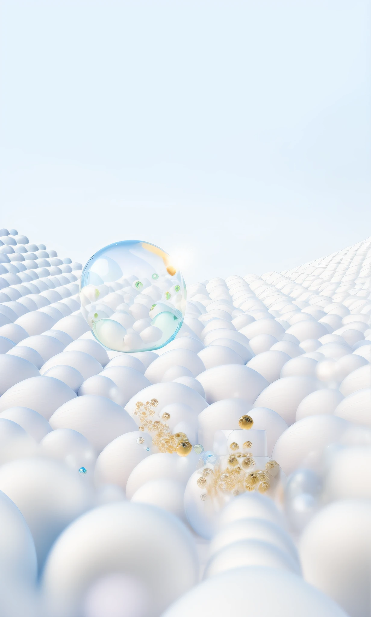 On clothing fiber, bubble landscape, foam bubbles, soap bubbles, floating molecules, soap bubbles, bubble background, spores floating in the air, bubbling skin, 3D fluid simulation rendering, floating bubbles, escaping bubbles, bubbles underwater landscape, many floating spheres, lots of bubbles, porcelain force field
