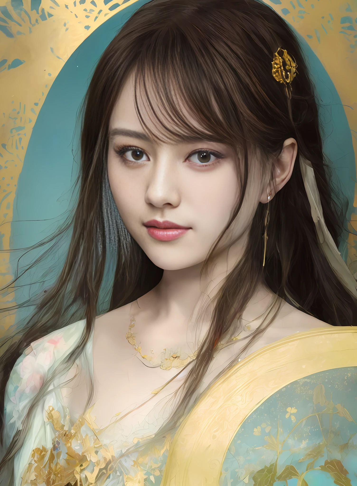 High quality, masterpiece, masterpiece, delicate facial features, delicate hair, delicate eyes, delicate colored hair, 4K picture quality, brilliant light and shadow, halo, messy hair, youthful state, translucent silk material clothing, smile, big eyes ancient Chinese beauty very detailed, digital painting, artstation, concept art, clear focus, illustration, art by greg rutkowski and alphonse mucha and victo ngai