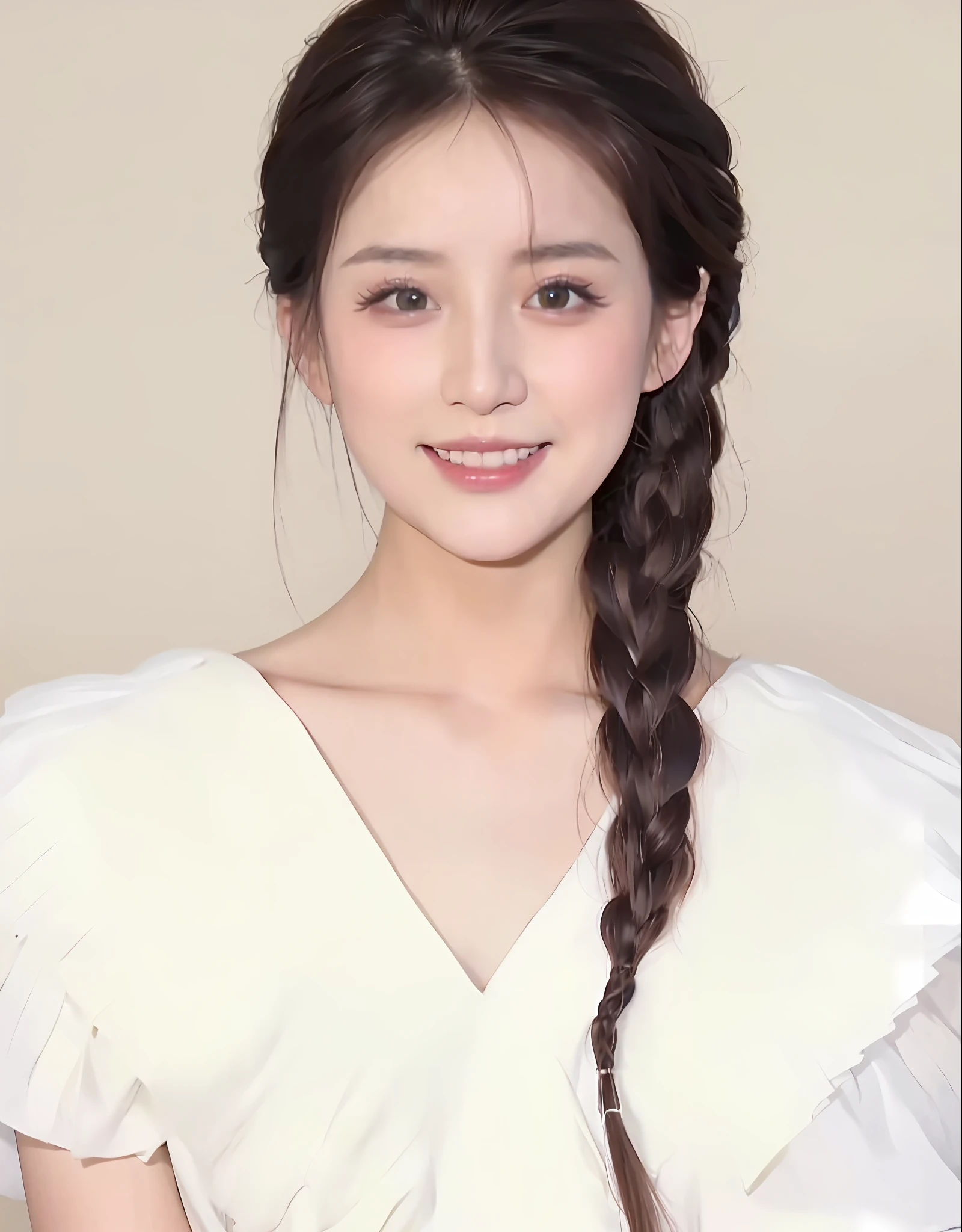a close up of a woman with a braid in a white dress, dilraba dilmurat, ruan jia beautiful!, inspired by Zhang Yin, inspired by Zhang Yan, inspired by Zhang Shuqi, inspired by Huang Ji, inspired by Tang Yifen, inspired by Chen Yifei, li zixin, inspired by Hua Yan, inspired by Wen Zhenheng