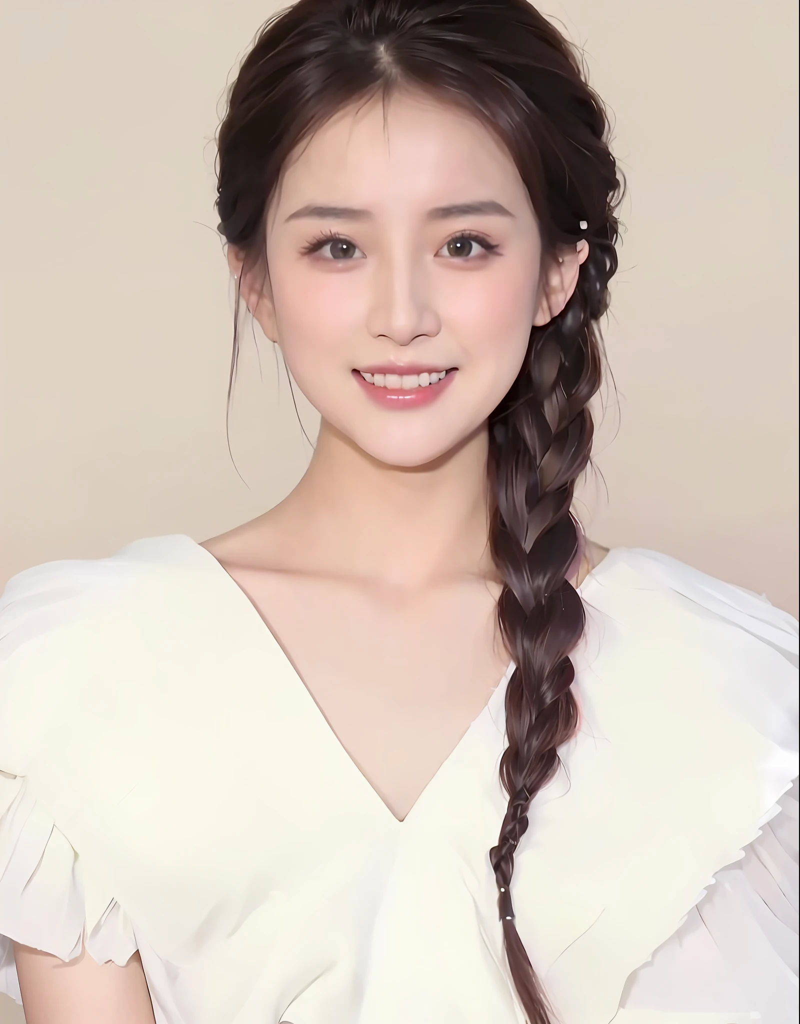 a close up of a woman with a braid in a white dress, dilraba dilmurat, ruan jia beautiful!, inspired by Zhang Yin, inspired by Zhang Yan, inspired by Zhang Shuqi, inspired by Huang Ji, inspired by Tang Yifen, inspired by Chen Yifei, li zixin, inspired by Hua Yan, inspired by Wen Zhenheng