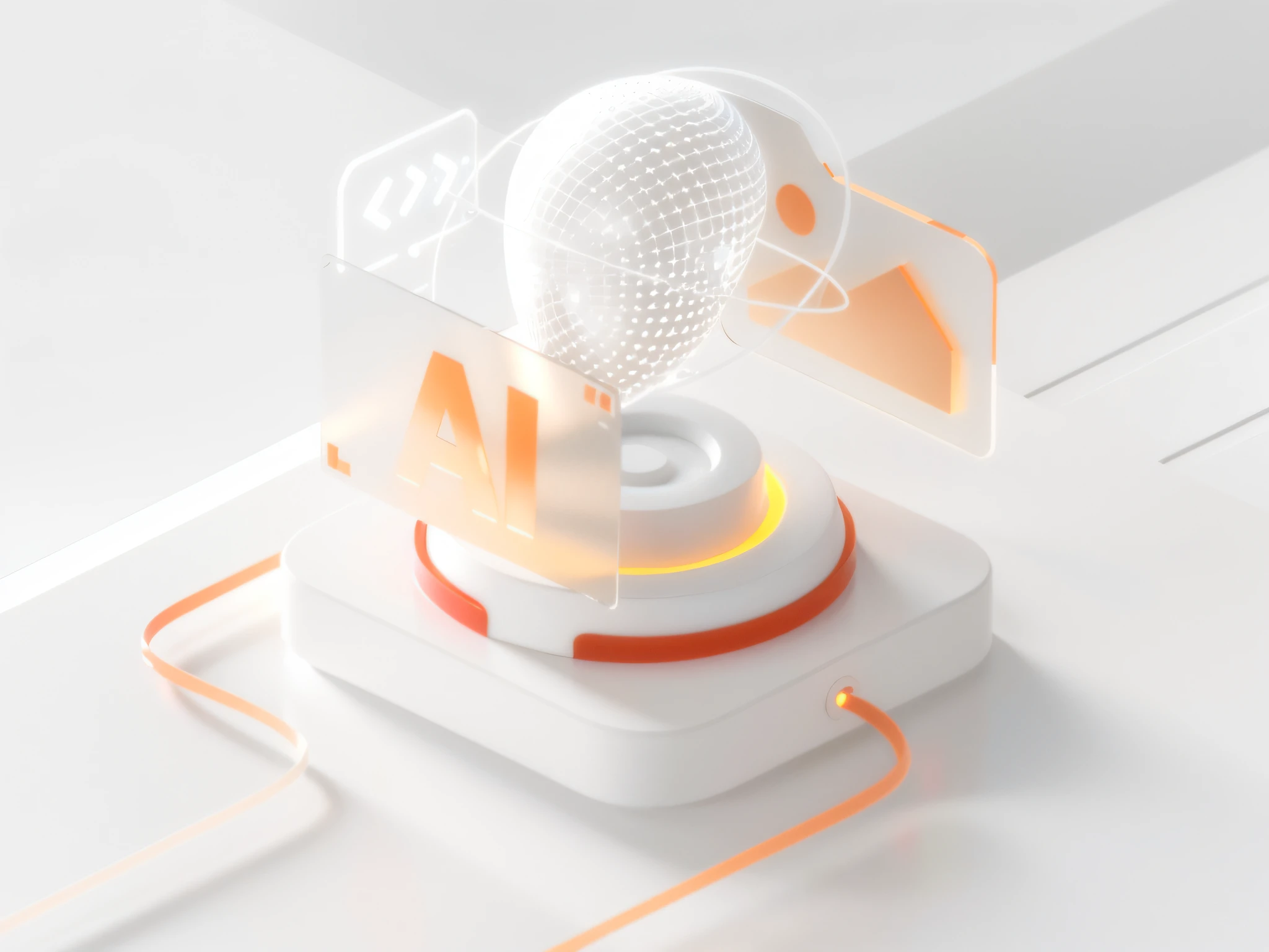 there is a white and orange object with a wire on it, with ai theme, endless collaboration with ai, depicted as a 3 d render, icon for an ai app, c 4 d style, the ai, 3 d illustration, 3d illustration, ai startup, 3 d illutration, rendered in cinema4d, rendered in cinema 4 d