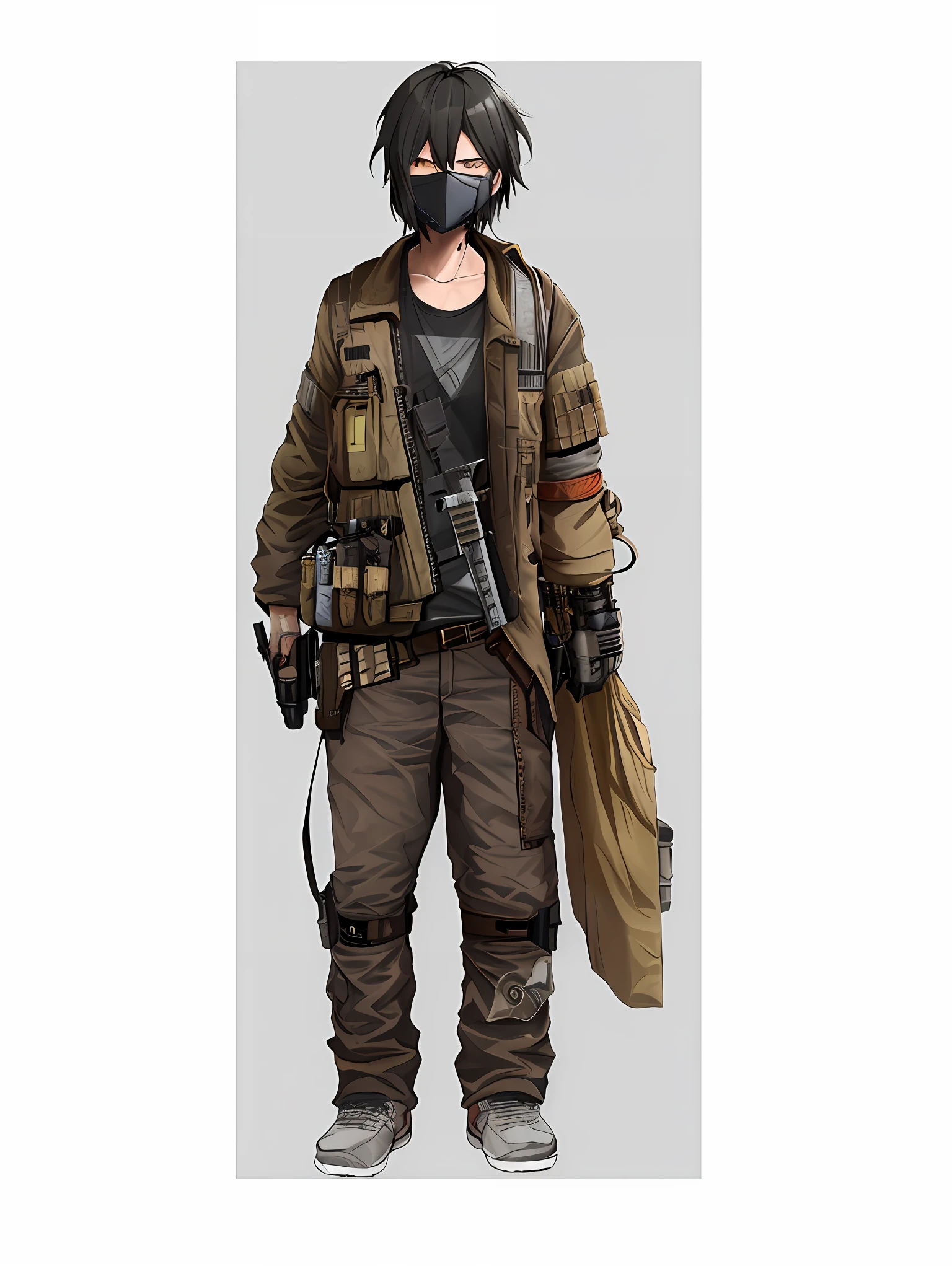 ((dystopia: 1.5 + sci-fi: 1.3) + post-apocalyptic apocalypse: 1.3), (men: 1.5), (sunglasses: 1.2), brown clothes, (industrial clothing: 1.2 + dirty: 1.3 + rags: 1.2 + patchwork fashion: 1.2), (mask: 1.2 + cloth pocket: 1.1), explorer, post-apocalyptic style