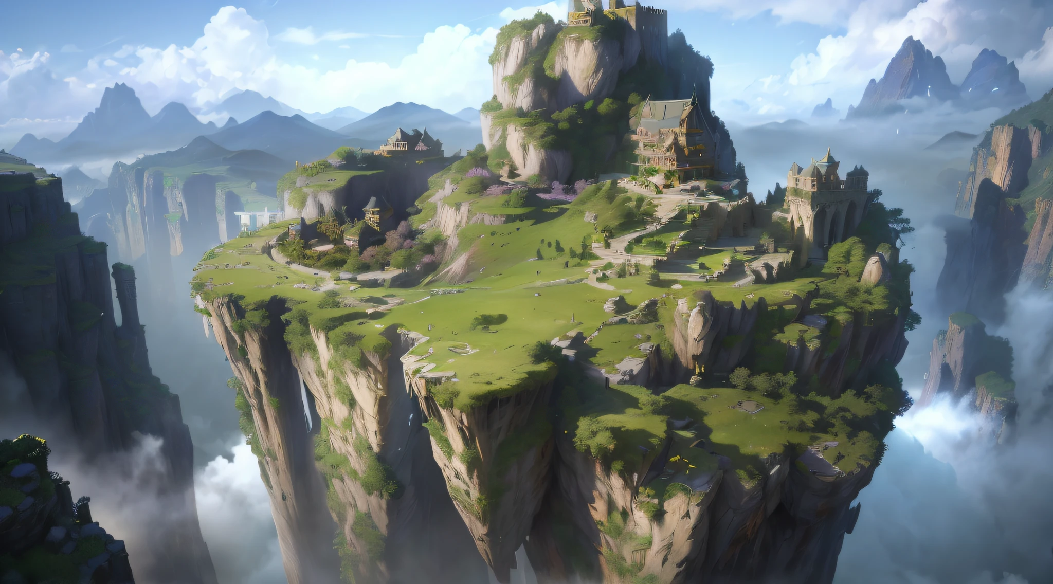 Best quality, master work, ((overlook the Sword Sect scene, multiple buildings)), high resolution, (material), (4K)), best quality: 1.2, cinematic lighting: 0.9, amazing shadows, Caravaggio-style shadows, ((Amazing perspective: 1.2)), (There is a painting of a fountain in the mountains, G Liulian art style, fantasy concept art, Feng Zhu concept art, concept art magical highlights, concept world art, concept art illustration, mysterious temple setting, high resolution concept art, water temple, concept art | Zhu Feng, League of Legends concept art, high quality concept art, panorama, 8k, small house on clifftop on the mountain, Dota matte painting concept art, Dota! Matte Painting Concept Art, Concept World Art, Digital Painting Concept Art, Concept Art. Epic landscape, concept art highly detailed, detailed 4K concept art, environmental concept art, mountain fortress city, high resolution concept art, high quality digital concept art, concept art world