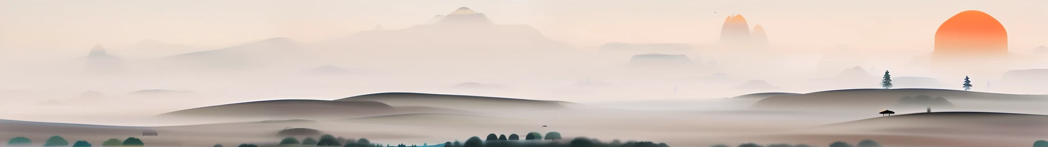 There is a painting of landscapes, detailed landscapes - width 672, mobile wallpaper, distant sky background, mountains in fog background, wallpaper, [close-up] !!, shadows, good sense of depth, peaceful landscape, wallpaper, sepia, mountains in the distance, full resolution, vast landscape, screensaver, very detailed background, layered fog