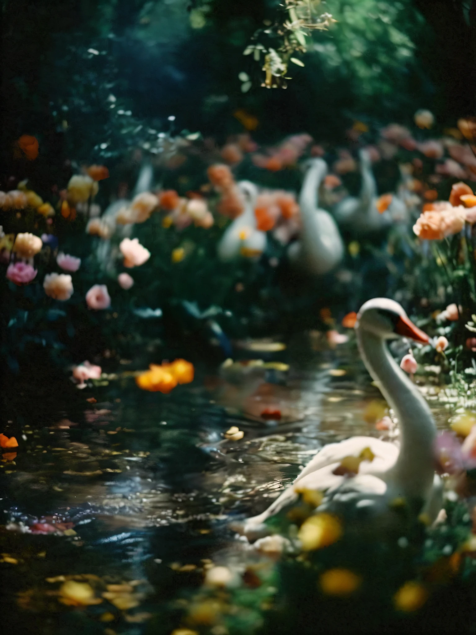 There are many swans swimming in the pool, Award-winning automatic color photos, dream scenes, monia melo, gordon parks, beautiful scenes, swans, swans, shot on color film, beautiful aesthetics, elsa Breda, nature and floral aesthetics, floral environment, jacob duck, beautiful nature, ryan McKinley, color film photography, bill hansen