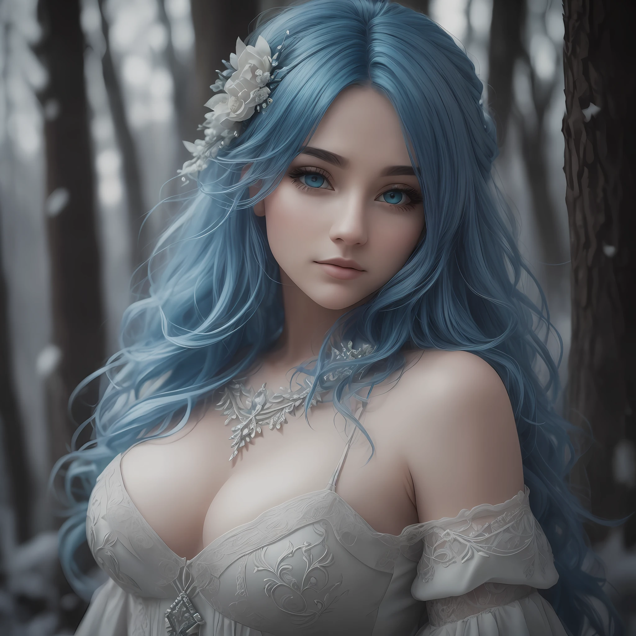 European woman foxie, blue hair, winter forest, natural skin texture, 24mm, 4k textures, soft cinematic light, adobe lightroom, photo lab, hdr, intricate, elegant, highly detailed, sharp focus, ((((cinematic look))))) , soft tones, insane details, intricate details, hyperdetailed, low contrast, soft cinematic light, faint colors, exposure combination, hdr, faded: 1.2) --auto --s2