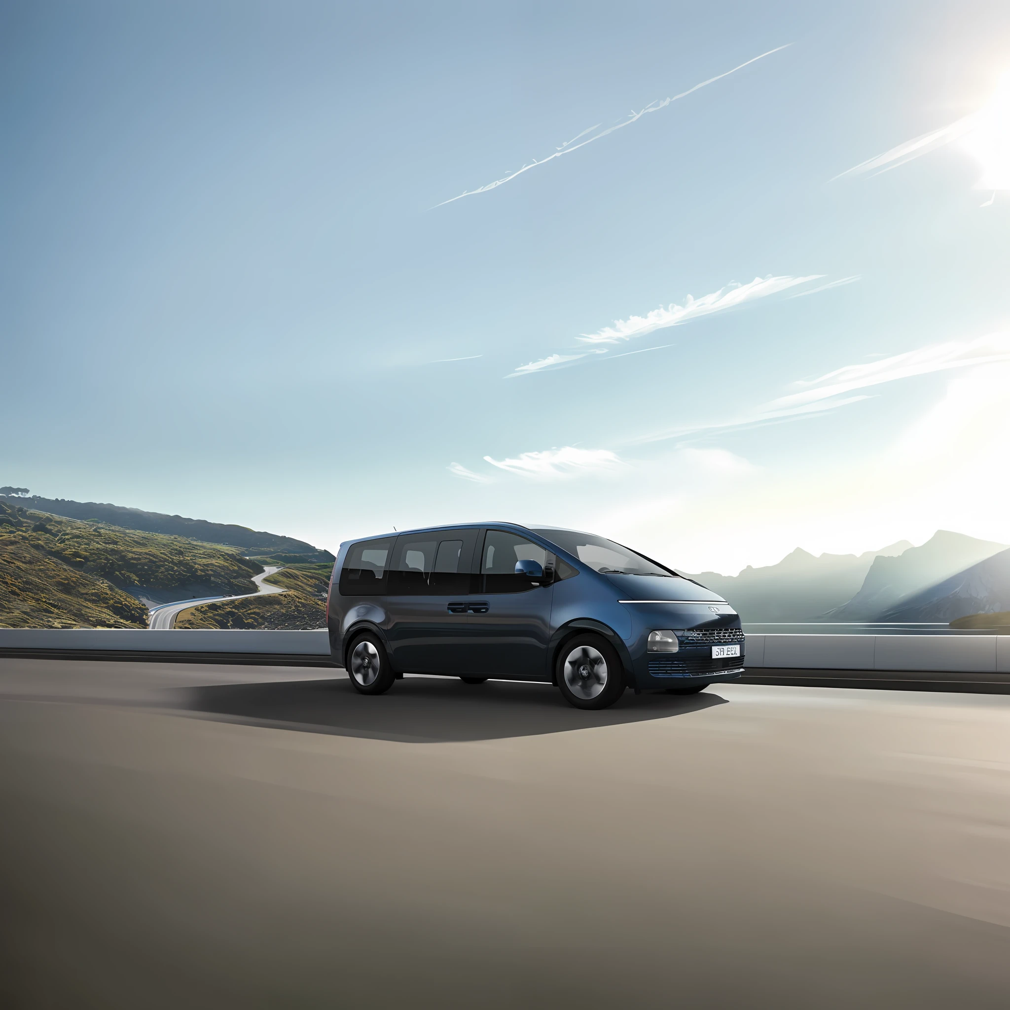 a close up of a blue van driving on a road, vehicle profile, hydrogen fuel cell vehicle, 3/4 front view, crisp smooth clean lines, 3/4 side view, full view of a car, new vehicle, rendering of the windigo, with sleek lines and a powerful, sleek design, by Konrad Witz, front profile