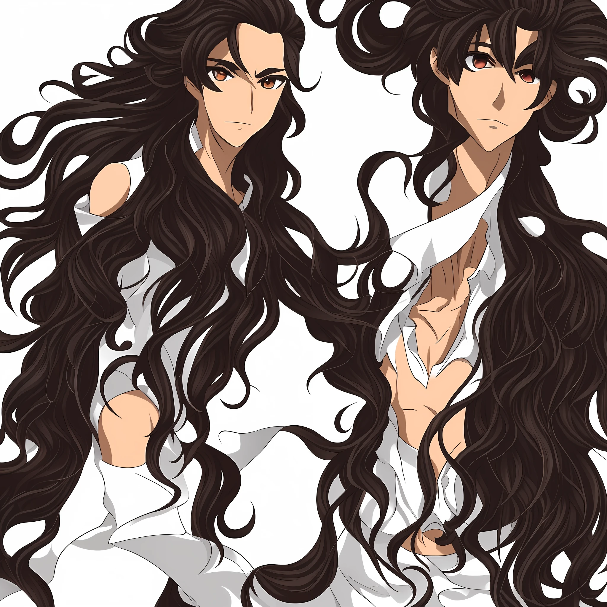 Male character curly hair dark brunette anime