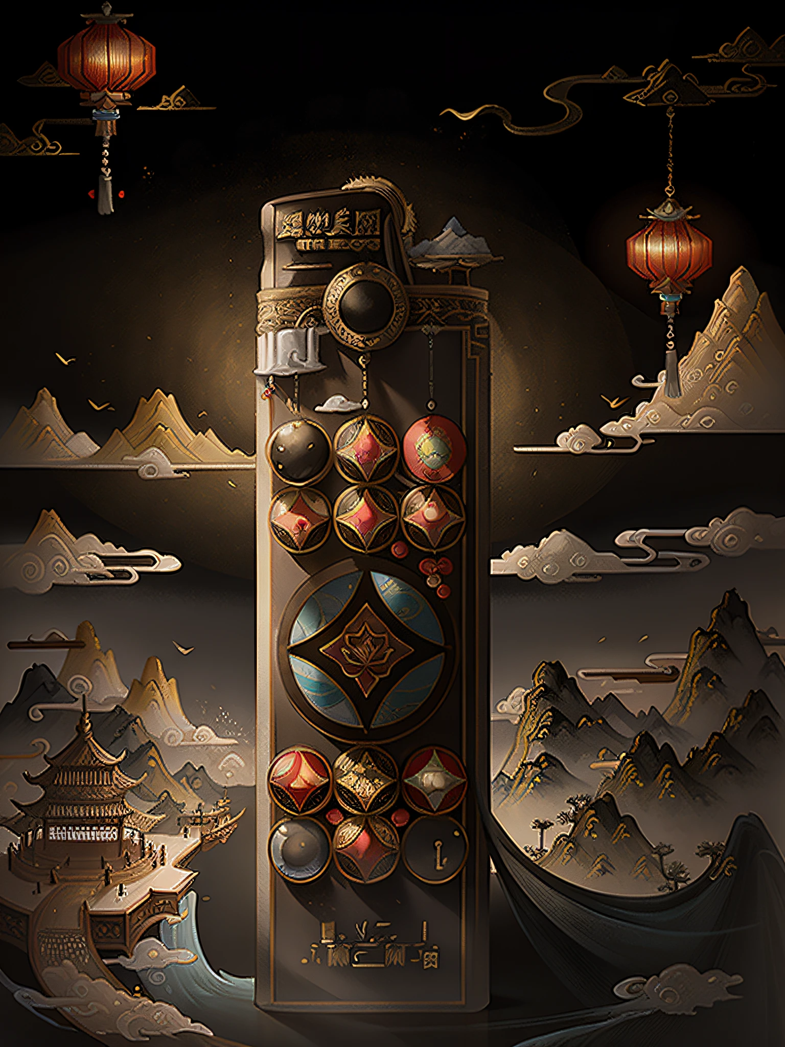 An ancient Chinese painting, ancient Chinese background, mountains, rivers, auspicious clouds, pavilions, sunshine, masterpieces, super detail, epic composition, ultra HD, high quality, extremely detailed, official art, unified 8k wallpaper, Super detail, 32k -- v 6