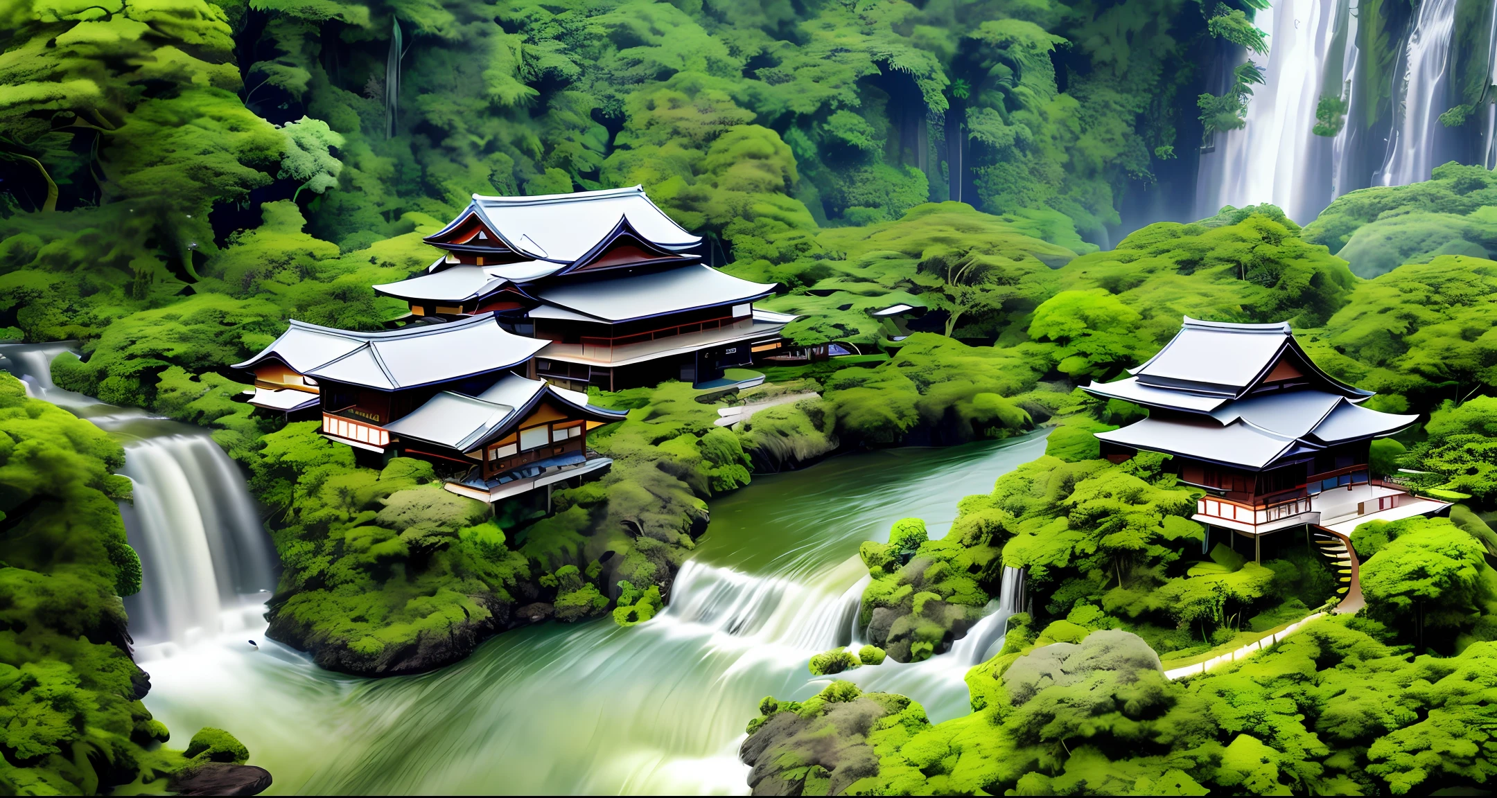 Best quality, tropical forest, waterfall, realistic house, Japan shop, Japanese restaurant, church, village center, clean house, flower, distortion, grain, dust particles, zoom, dark theme Italian village portrait