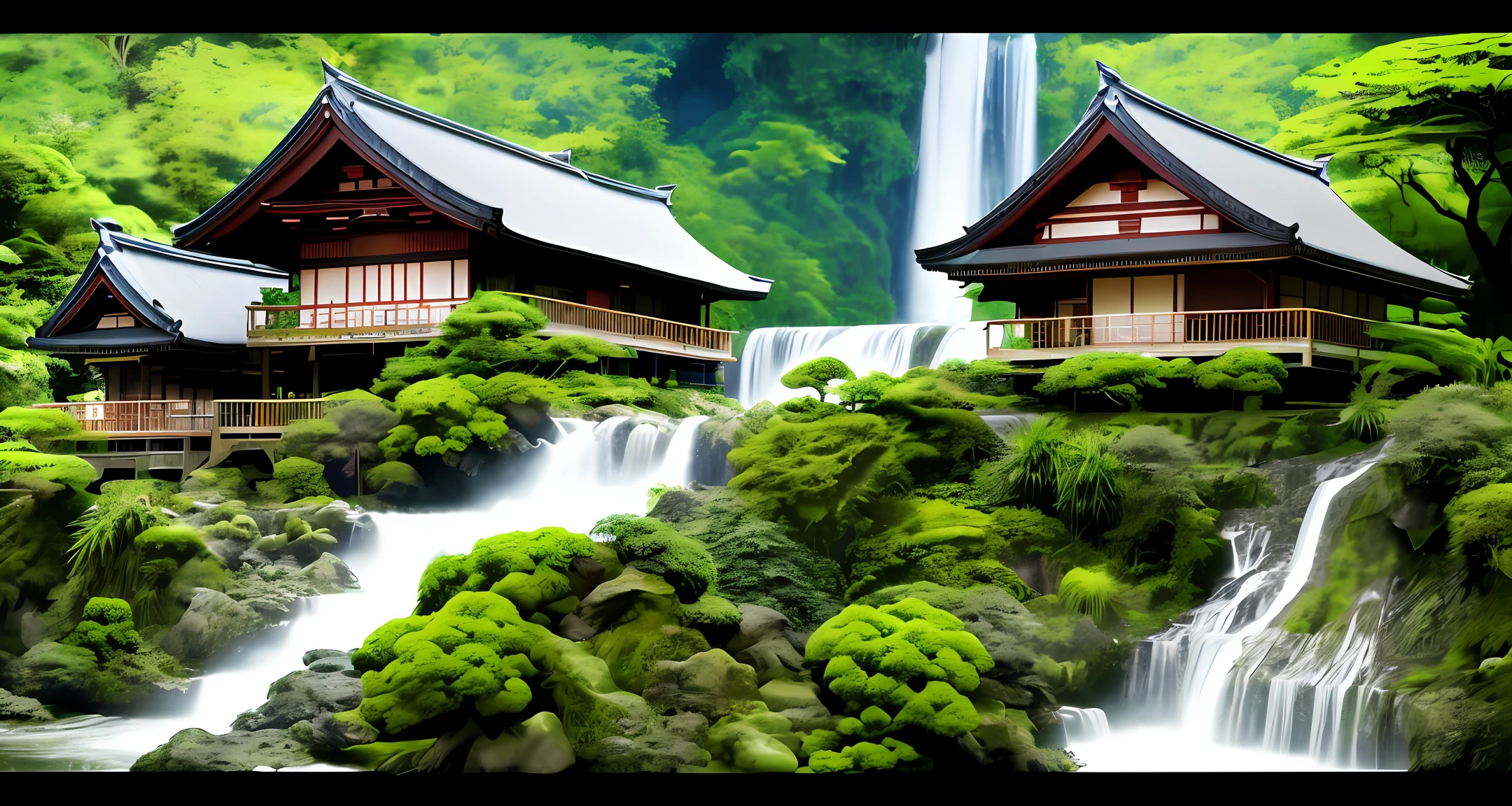 Best quality, tropical forest, waterfall, realistic house, Japan shop, Japanese restaurant, church, village center, clean house, flower, distortion, grain, dust particles, zoom, dark theme Italian village portrait