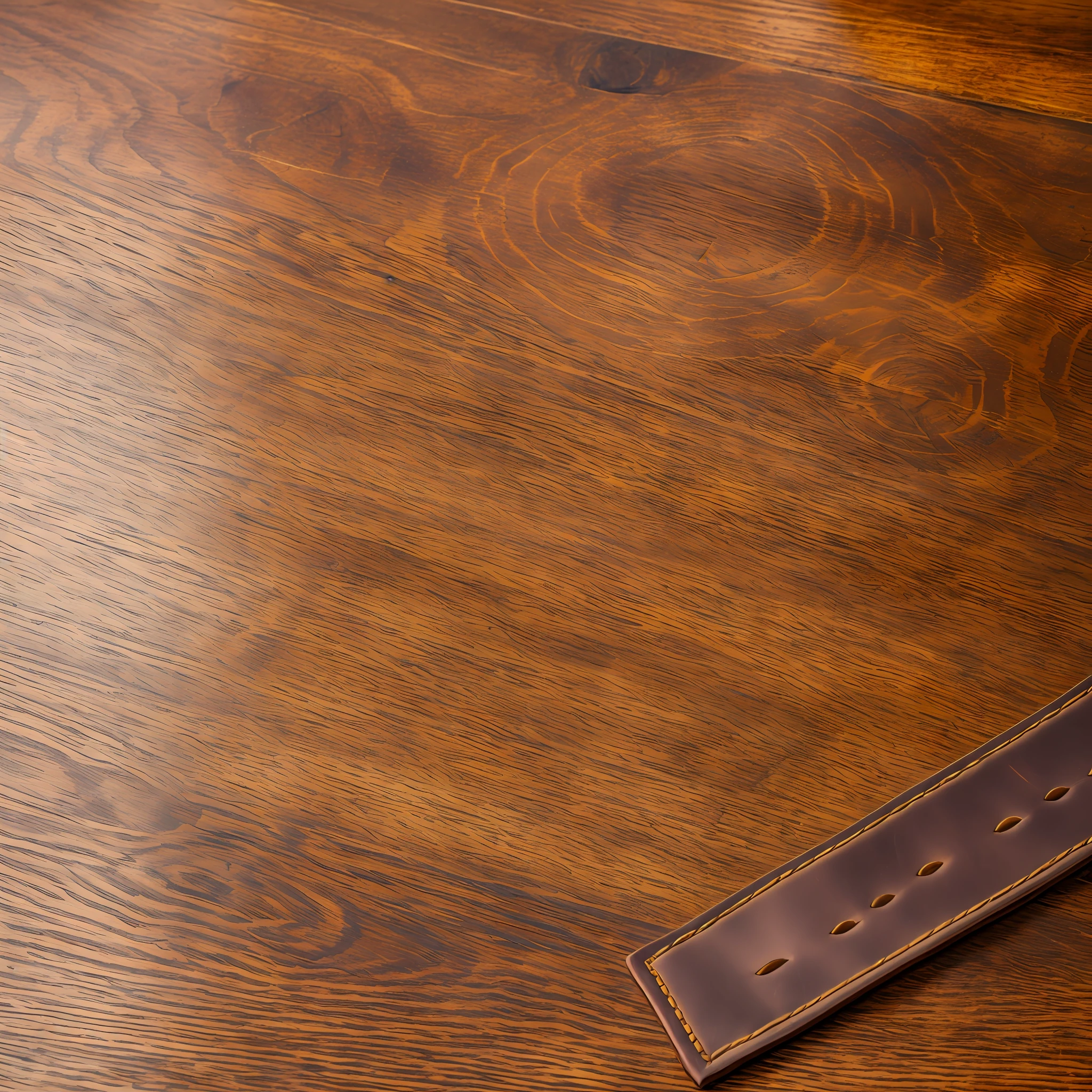 A wooden table, There is leather on the table, There is a ruler on top of the leather, indoors, Top view, high detail, Verism, best quality, highres --auto --s2