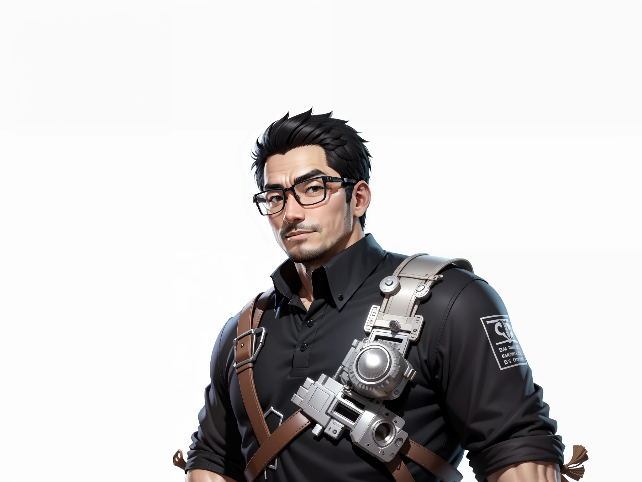 Super young, Japanese man, 35 years old, silver glasses, slightly chubby face, clean face, no beard on chin, black super short hair, black eyes, confident smile, polo cedar, digital painting, film, 3D character design by Mark Claireden and Pixar and Hayao Miyazaki, the illustration is HD illustration in 4K resolution with very detailed facial features and cartoon-style visuals.