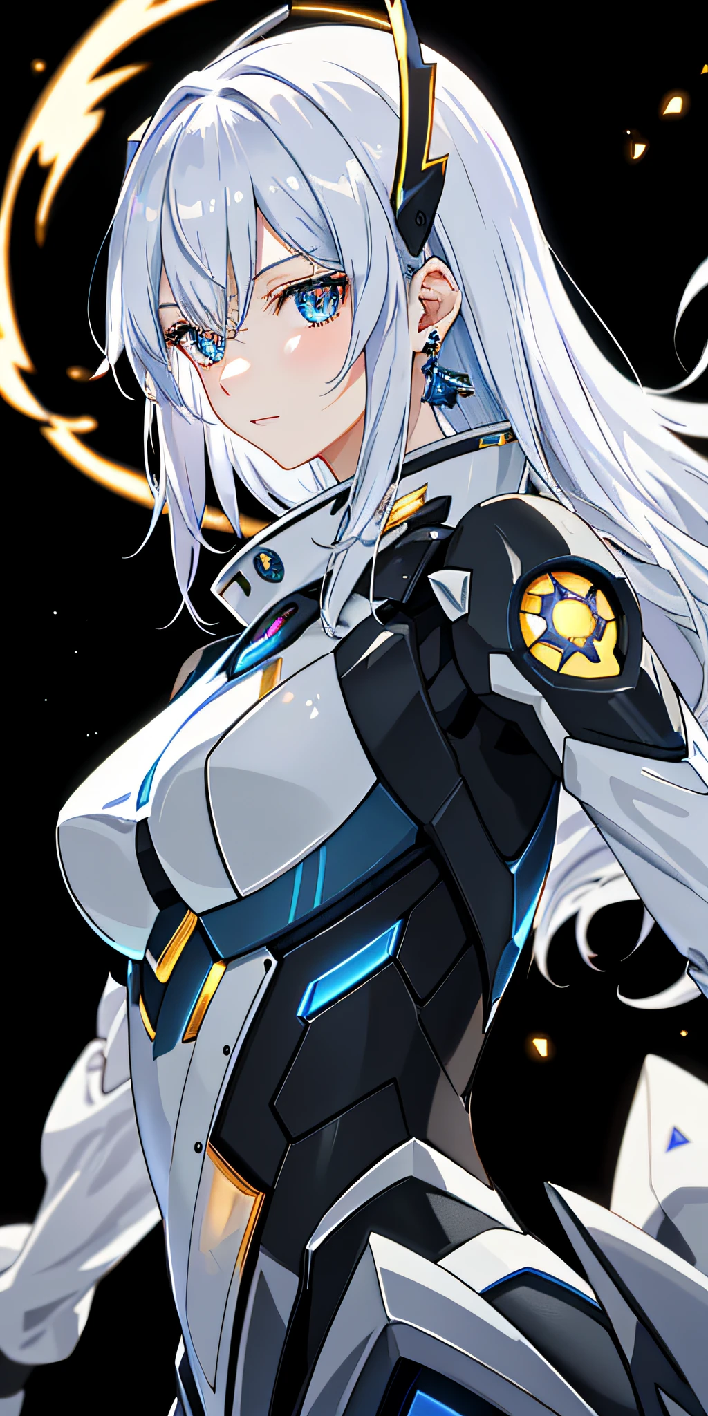 Masterpiece anime robot beautiful flame skin girl magic, aesthetic_eyes, detailed eyes, random color eyes, glowing hair, random fantasy hair, multicolored hair, body detailed, random cold face, detailed face, Saenyo Ancalagon anthropomorphic majestic guardian | portrait | fine obsidian and diamond armor | cinematic lighting | complex filigree metal design |8K | Unreal Engine | octane rendering , detailed face, highly detailed, sci-fi background, blush,earrings hair_ornament high resolution jewelry triple_earring, detailed all, solo, battle stance, magic circle, electrification, lightning effect, ray tracing, detailed all, 4K ultra hd, glowing eyes, random color hair, close up, from the left side, particle glow, 8K wallpaper, from side, pov