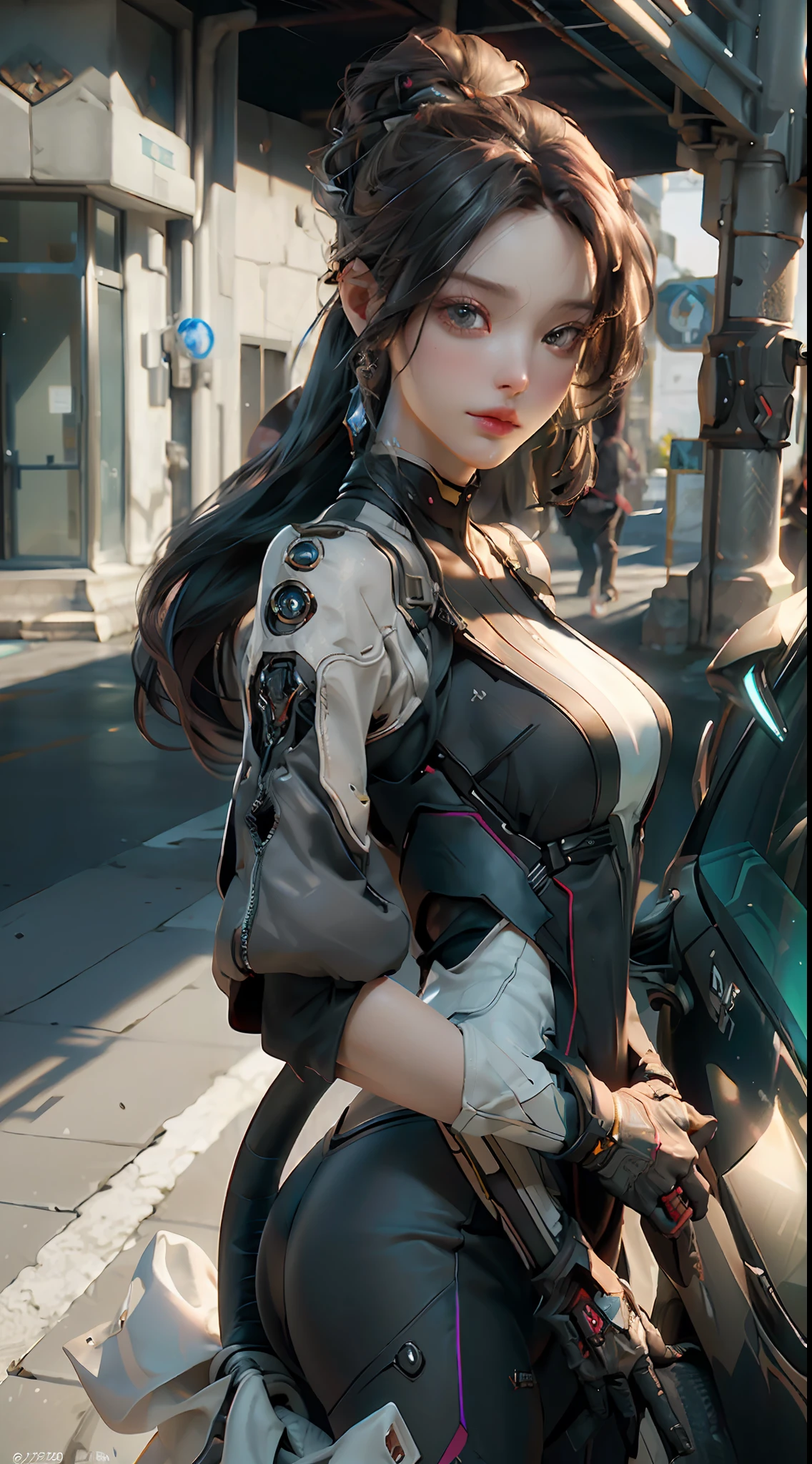 ((Best quality)), ((masterpiece)), (detailed:1.4), 3D, an image of a beautiful cyberpunk female,HDR (High Dynamic Range),Ray Tracing,NVIDIA RTX,Super-Resolution,Unreal 5,Subsurface scattering,PBR Texturing,Post-processing,Anisotropic Filtering,Depth-of-field,Maximum clarity and sharpness,Multi-layered textures,Albedo and Specular maps,Surface shading,Accurate simulation of light-material interaction,Perfect proportions,Octane Render,Two-tone lighting,Wide aperture,Low ISO,White balance,Rule of thirds,8K RAW,