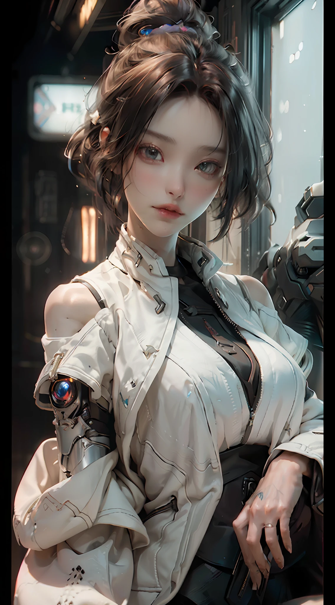 ((Best quality)), ((masterpiece)), (detailed:1.4), 3D, an image of a beautiful cyberpunk female,HDR (High Dynamic Range),Ray Tracing,NVIDIA RTX,Super-Resolution,Unreal 5,Subsurface scattering,PBR Texturing,Post-processing,Anisotropic Filtering,Depth-of-field,Maximum clarity and sharpness,Multi-layered textures,Albedo and Specular maps,Surface shading,Accurate simulation of light-material interaction,Perfect proportions,Octane Render,Two-tone lighting,Wide aperture,Low ISO,White balance,Rule of thirds,8K RAW,
