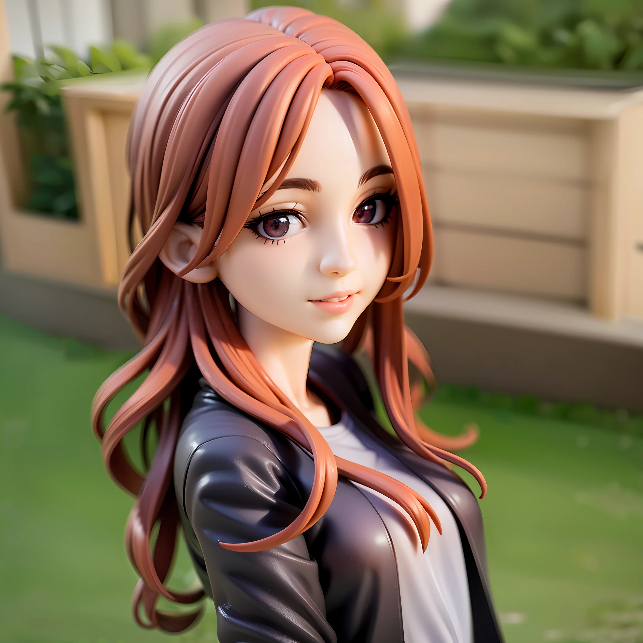 (character design sheet, same character, front, side, back),Red Hair, Casual Clothes, Hazel Eyes, Wavy Long Hair,1girl, on grass, sunlight,beautiful eye,full body, chibi, [realistic], [3d], smile, closed mouth,(8k, RAW photo, best quality, masterpiece:1.2), ultra high res, (((realistic, photo-realistic))), professional lighting, detailed lighting, professional photography, fisheye, dynamic angle, high quality, high res, extremely detailed, bloom,depth of field, sketch, sharp focus, soft lighting, good composition, god light highlight, detailed, (((photorealistic details))), detailed skin, to8contrast style