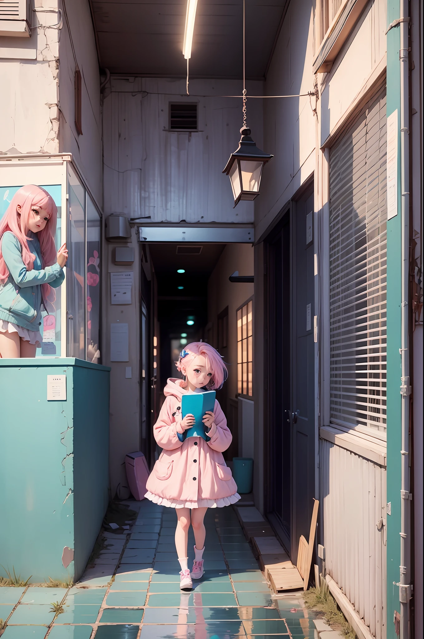 Anime girl with pink hair and blue eyes holding a fan, cute digital art, cute detailed digital art, cute anime outer house wearing beautiful clothes, cute anime girl, cute digital painting, anime style. 8k, cute anime, anime style 4k, cute art style, guvez style artwork, kawaii realistic portrait, anime style digital art, full body, chibi --auto --s2