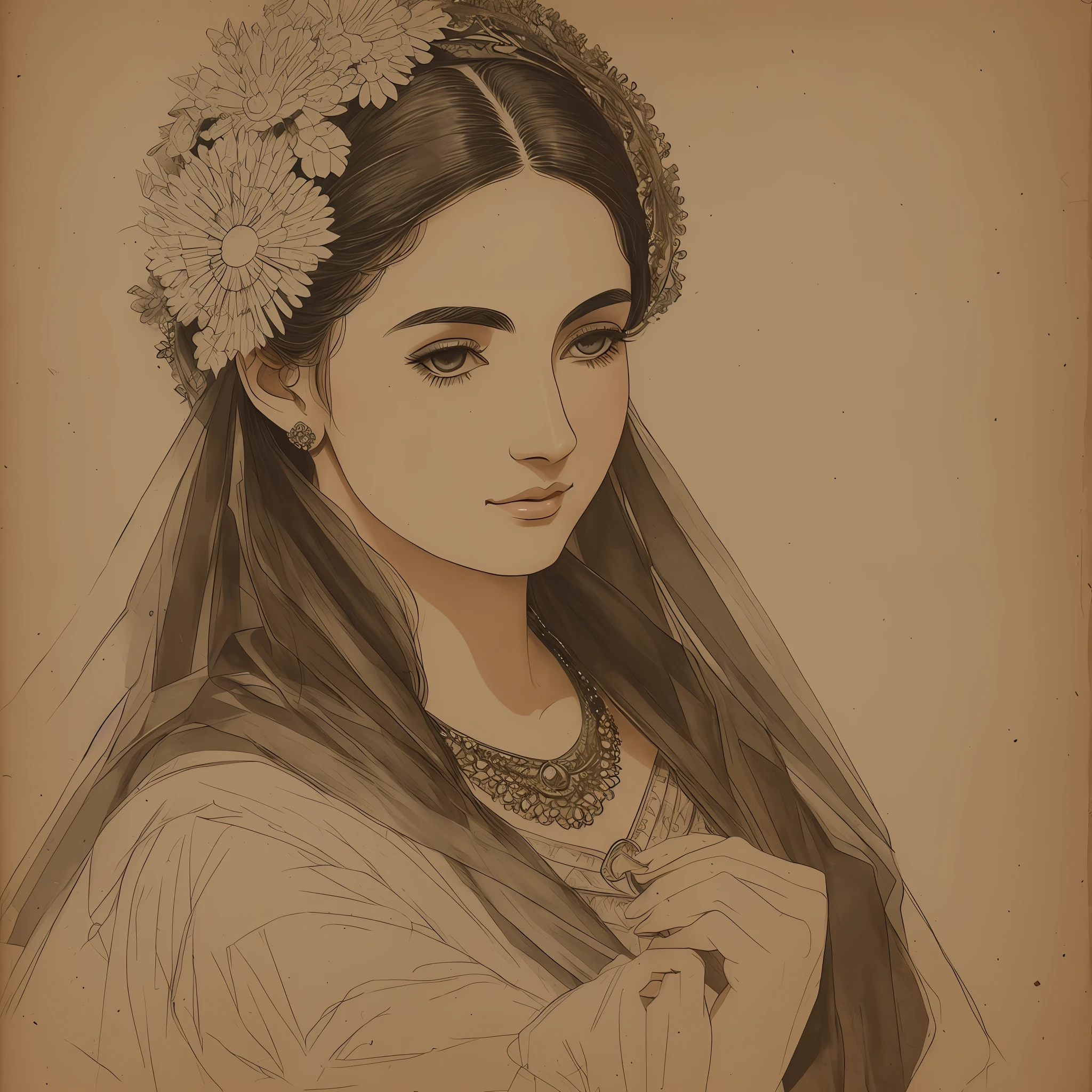 A beautiful woman in ancient costume on the paper, exquisite hands and delicate facial features, she gazed into the distance. --auto --s2