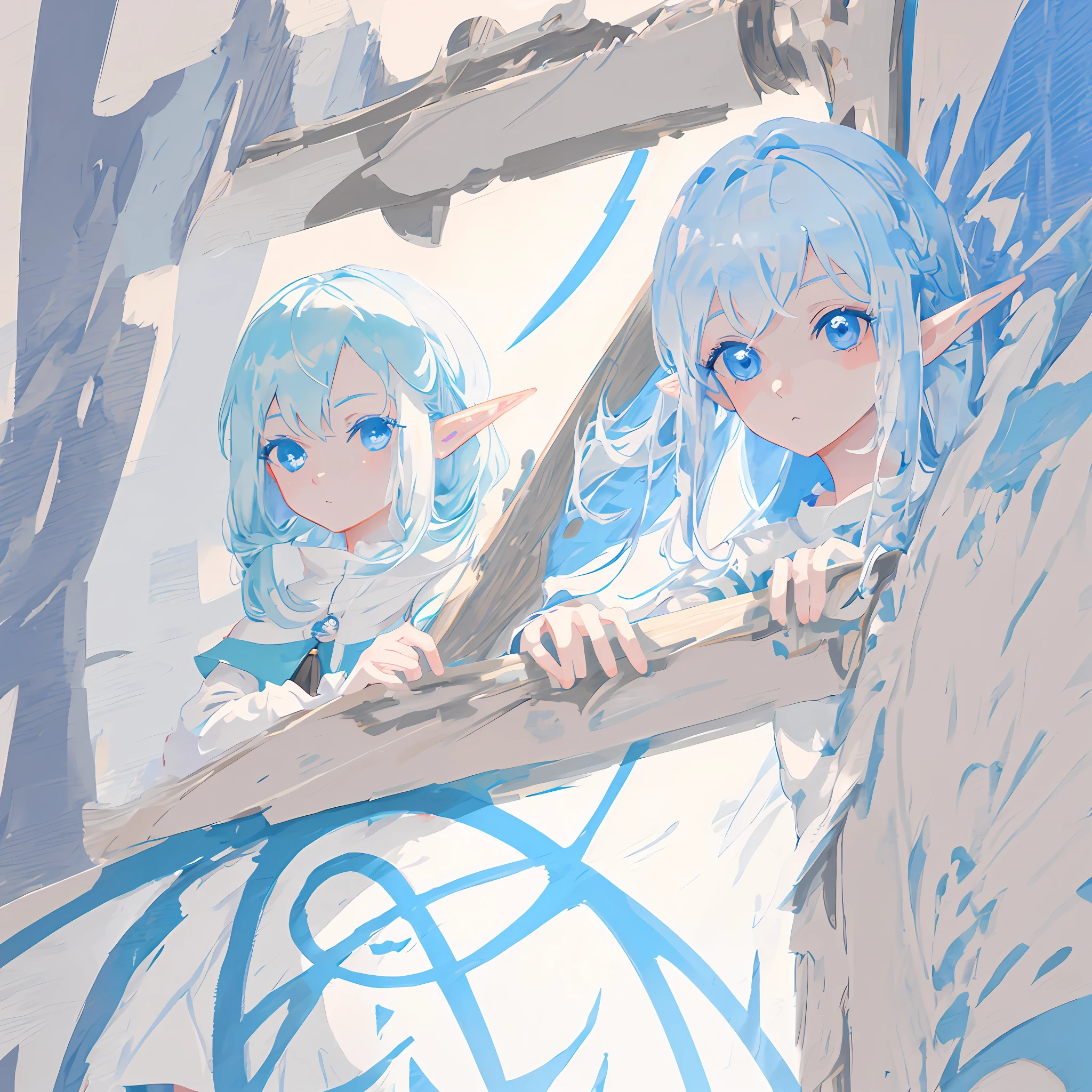 anime girl with blue eyes and white hair with a white shirt, elf girl, flat anime style shading, a portrait of an elf, portrait of an elf, lalafell, painted in anime painter studio, an elf, made with anime painter studio, blue elf, anime stylized, in an anime style, little elf girl, unknown artstyle, painted in high resolution