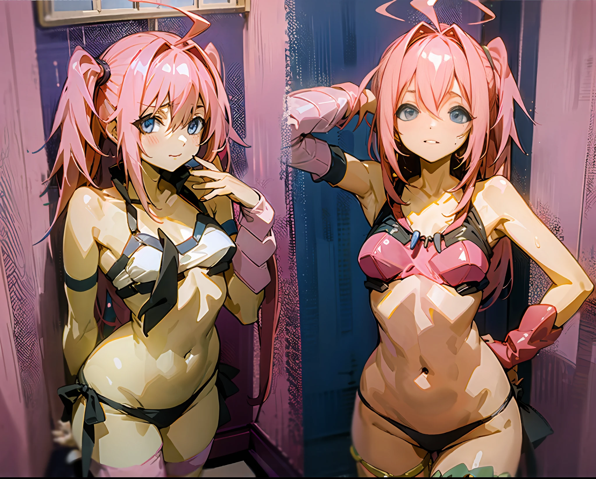 Milim Nava,in the bathroom,pink panties,pink bra,Horny, sweaty
