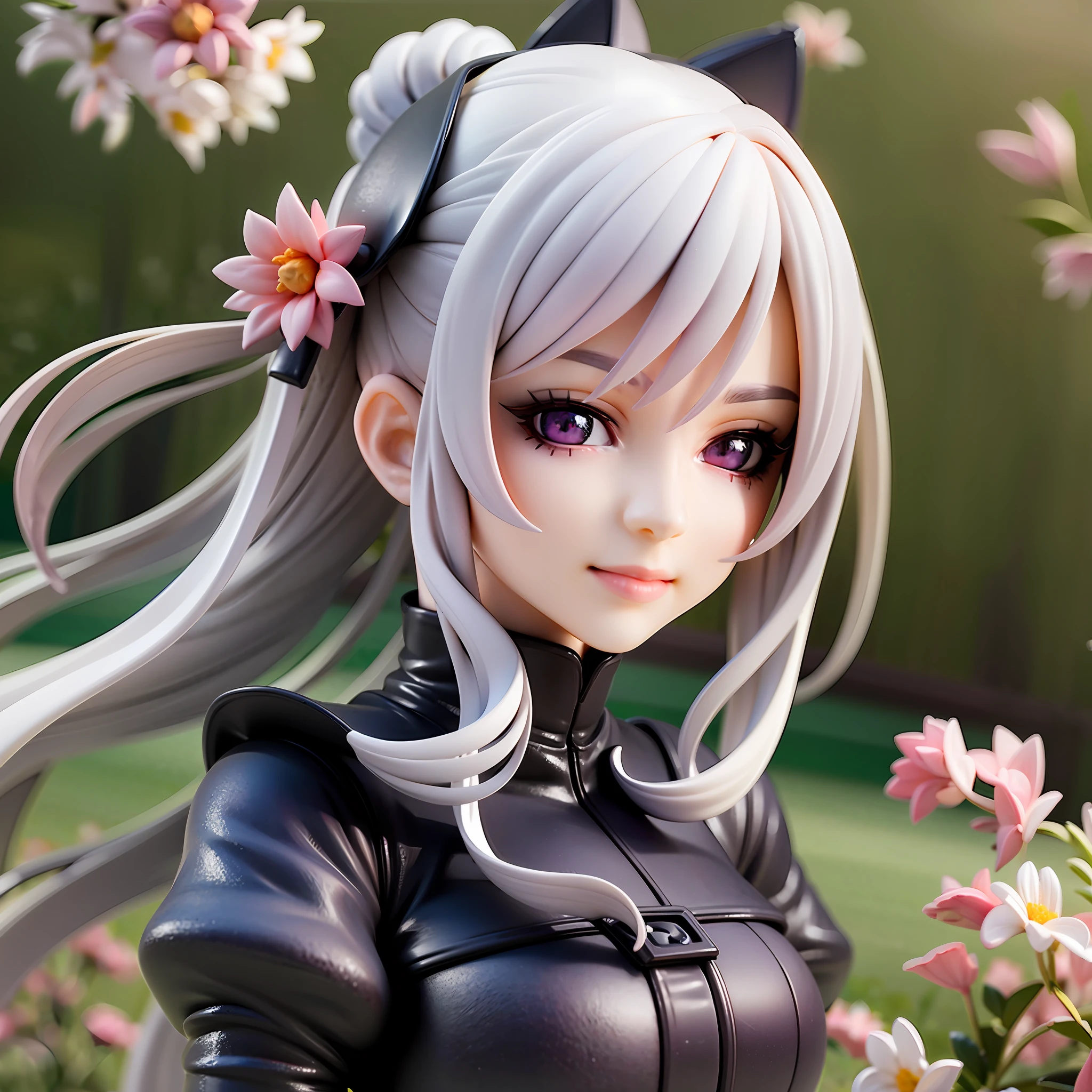 White Hair, Gothic ta, Purple Eyes, Straight Long Hair,1girl, on grass, sunlight,beautiful eye,full body, chibi, [realistic], [3d], smile, closed mouth,(8k, RAW photo, best quality, masterpiece:1.2), ultra high res, (((realistic, photo-realistic))), professional lighting, detailed lighting, professional photography, fisheye, dynamic angle, high quality, high res, extremely detailed, bloom,depth of field, sketch, sharp focus, soft lighting, good composition, god light highlight, detailed, (((photorealistic details))), detailed skin, to8contrast style