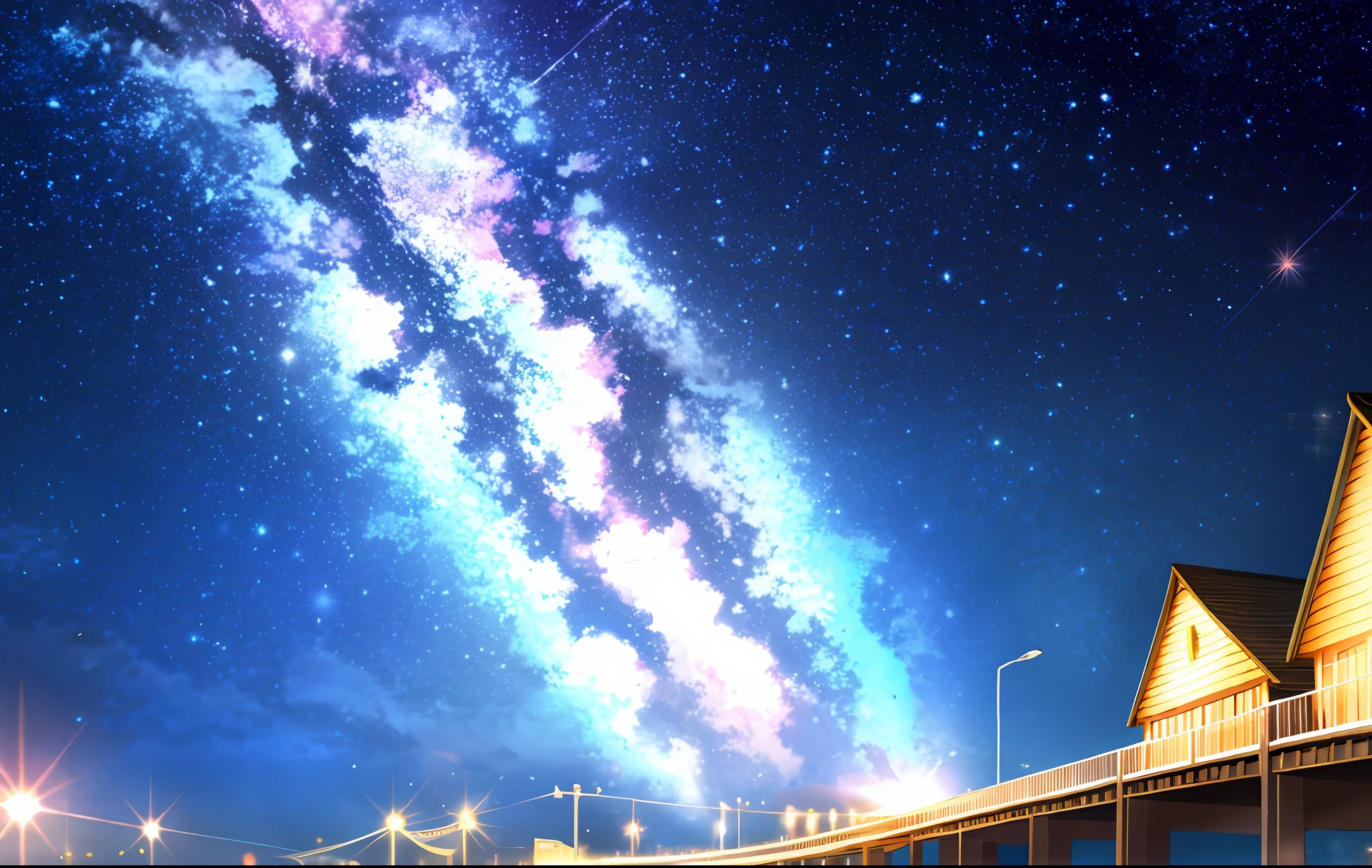 Starry sky, moon, heaven, masterpiece, best quality, colorful, milky way