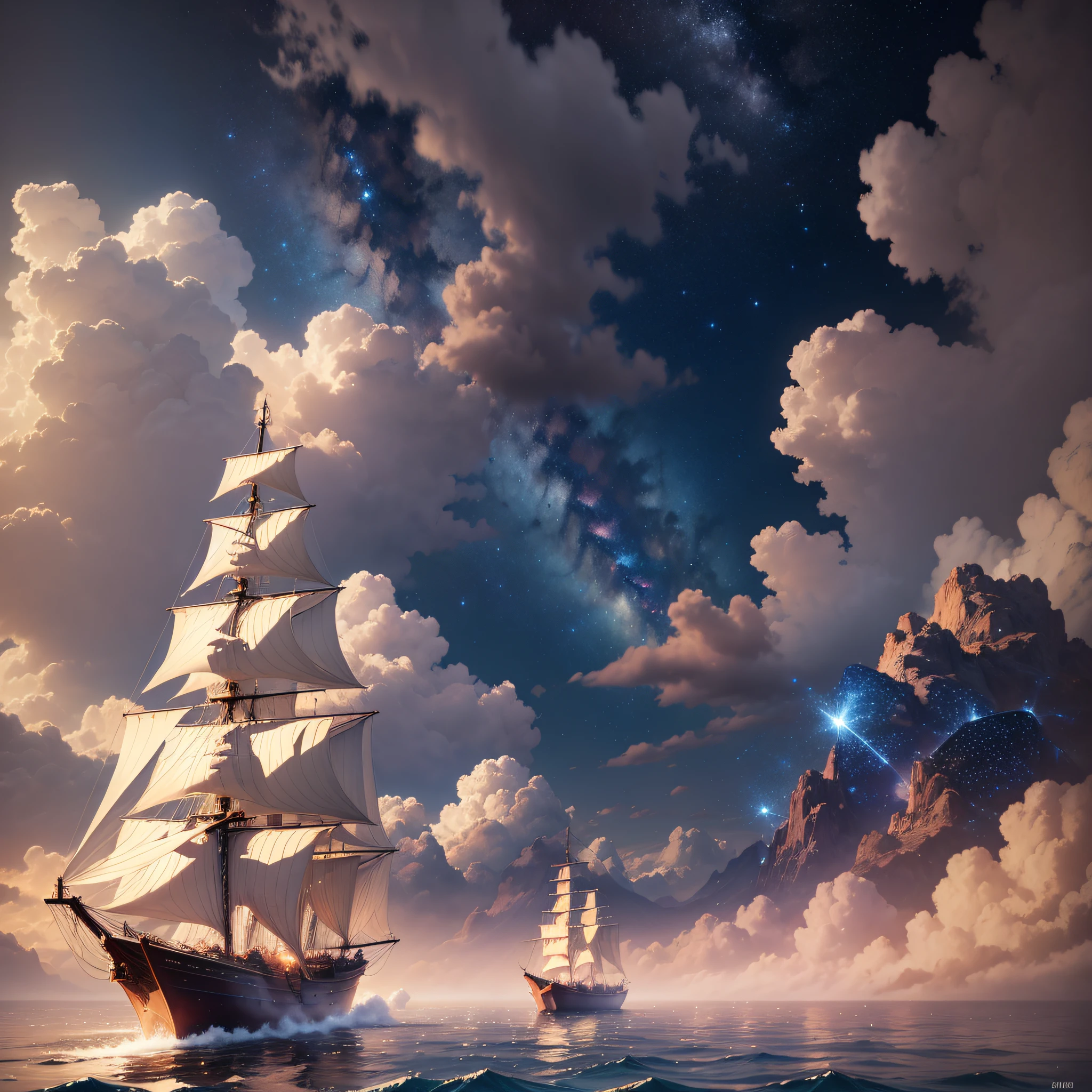 The sky is connected with clouds and mist, and the river of stars wants to turn a thousand sails dance --auto --s2