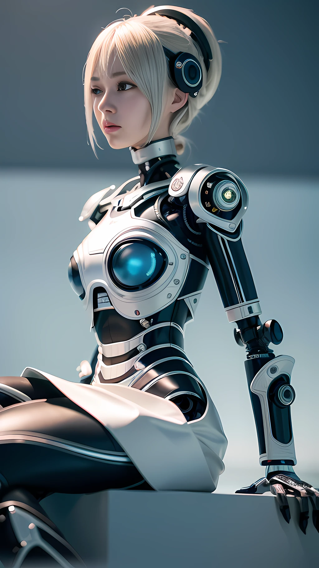 Intricate 3d rendering of highly detailed beautiful ceramic silhouette female robot face, robot, robot part, 150 mm, beautiful studio soft light, rim light, vibrant details, luxurious cyberpunk, lace, surreal, , facial muscles, cables wires, microchip, elegant, beautiful background, octane rendering, HR Giger style, 8k, best quality, masterpiece, illustration, very delicate and beautiful, very detailed, CG, unity, wallpaper , (fidelity, fidelity: 1.37), amazing, fine detail, masterpiece, best quality, official art, very detailed cg unity 8k wallpaper, absurd, unbelievably absurd, robot, silver helmet, full body, sitting write