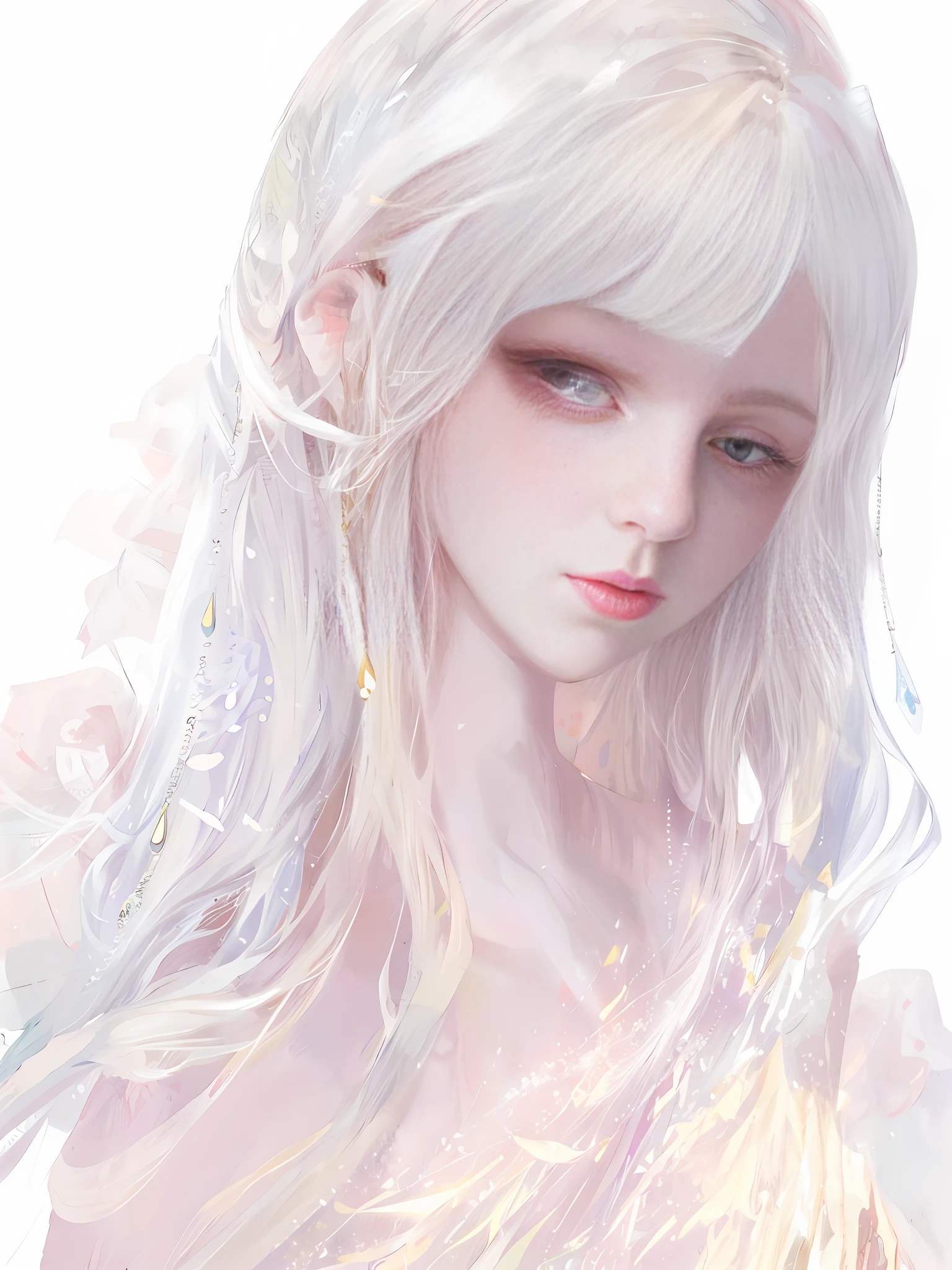 there is a painting of a woman with long hair and a tiable, guweiz, guweiz on pixiv artstation, artwork in the style of guweiz, soft anime illustration, ethereal anime, guweiz masterpiece, ethereal!!!!!!!, digital art on pixiv, girl with white hair, guweiz on artstation pixiv