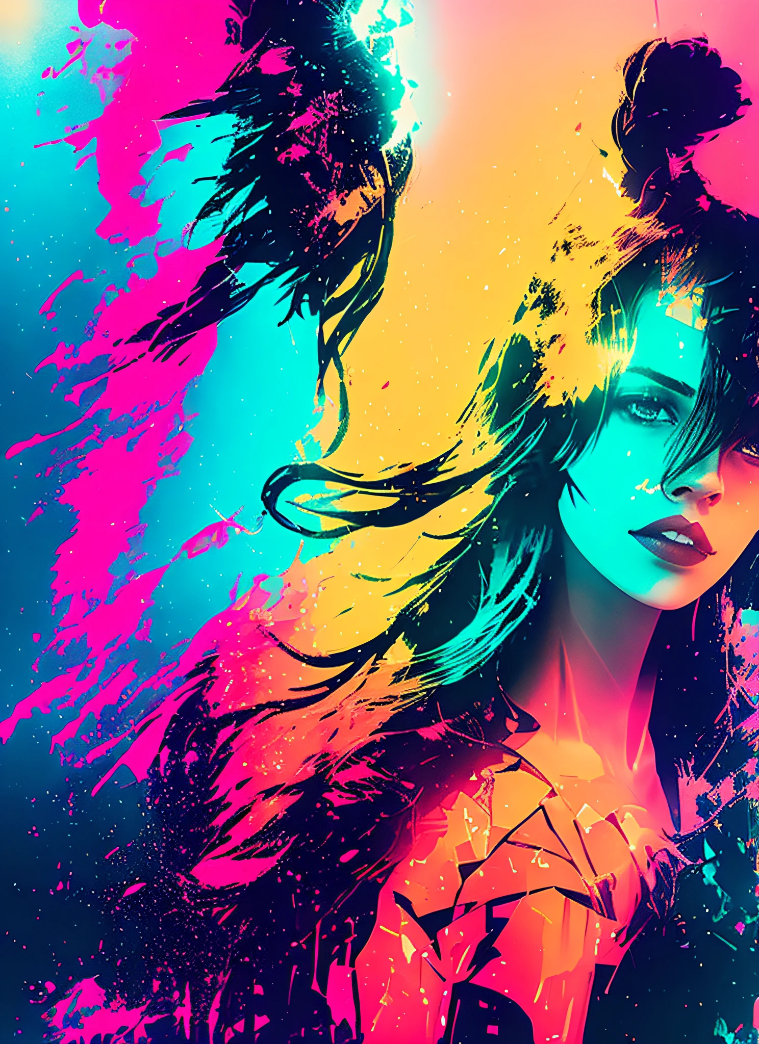 (snthwve style:1) (nvinkpunk:0.7) Beautiful woman with drunken cosmic features like Sandman delirium, (hallucinating colorful soap bubbles), by Jeremy Mann, by Sandra Chevrier, by Dave McKean and Richard Avedon and Maciej Kuciara, punk rock, tank girl, high detail, 8k, sharp focus, natural lighting, subsurface scattering, f2, 35mm, film grain