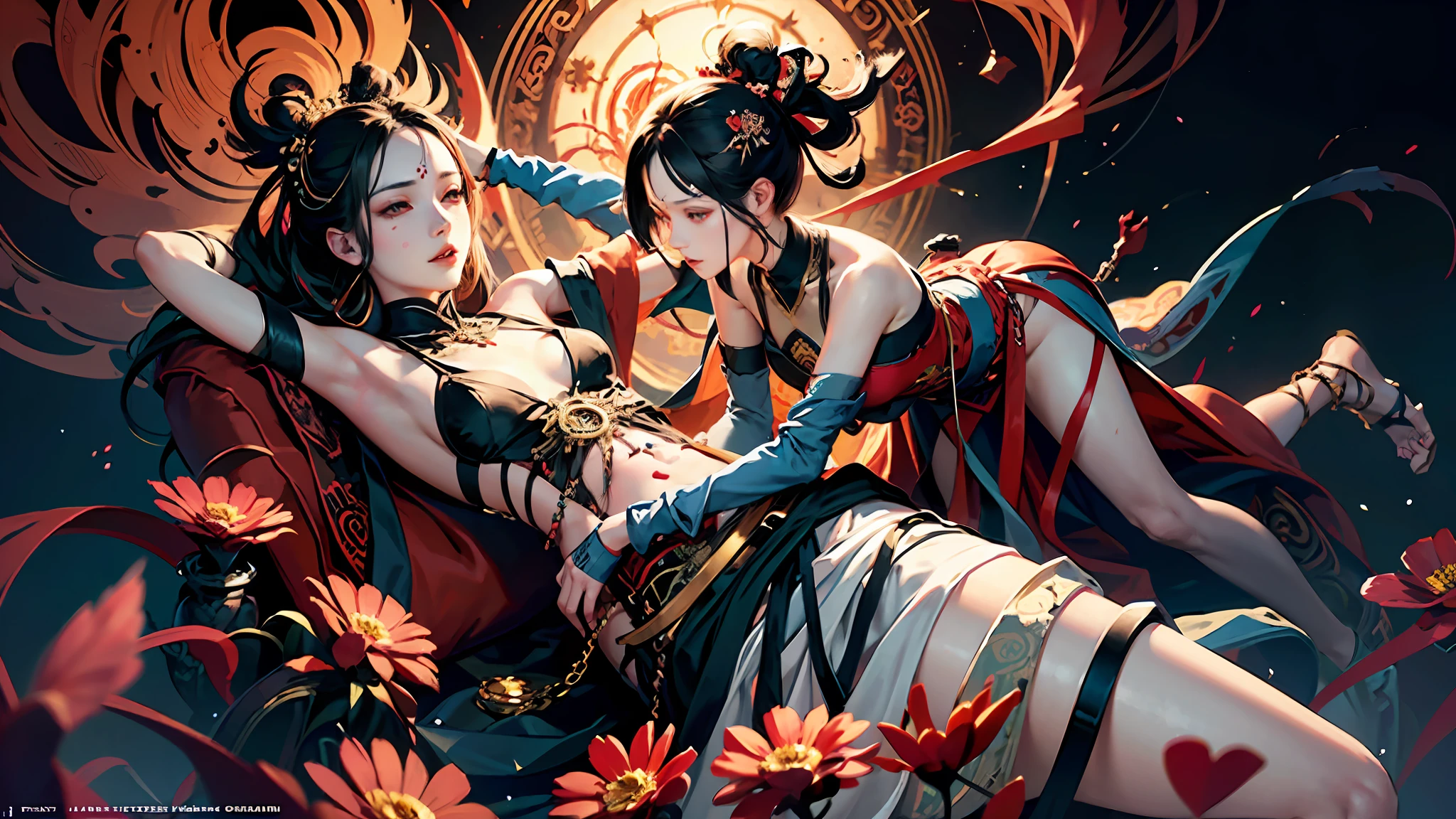 official art, unity 8k wallpaper, ultra detailed, beautiful and aesthetic, masterpiece, best quality, (zentangle, mandala, tangle, entangle), (fractal art:1.3) , 1girl, red flowers, extremely detailed, dynamic angle, cowboyshot, the most beautiful form of chaos, elegant, a brutalist designed, vivid colours, romanticism, by james jean, roby dwi antono, ross tran, francis bacon, michal mraz, adrian ghenie, petra cortright, gerhard richter, takato yamamoto, ashley wood, atmospheric