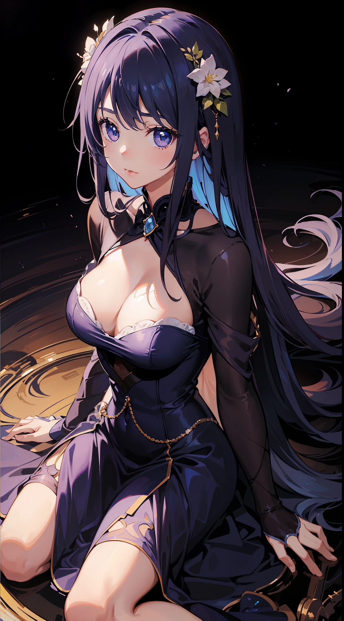 (Super high resolution CG art wallpaper, masterpiece grade), (gentle tones, dazzling chiaroscuro), soft curls, light sapphire eyes, princess-like blue dress, long hair dress sweatdress, girl, cute and moving.