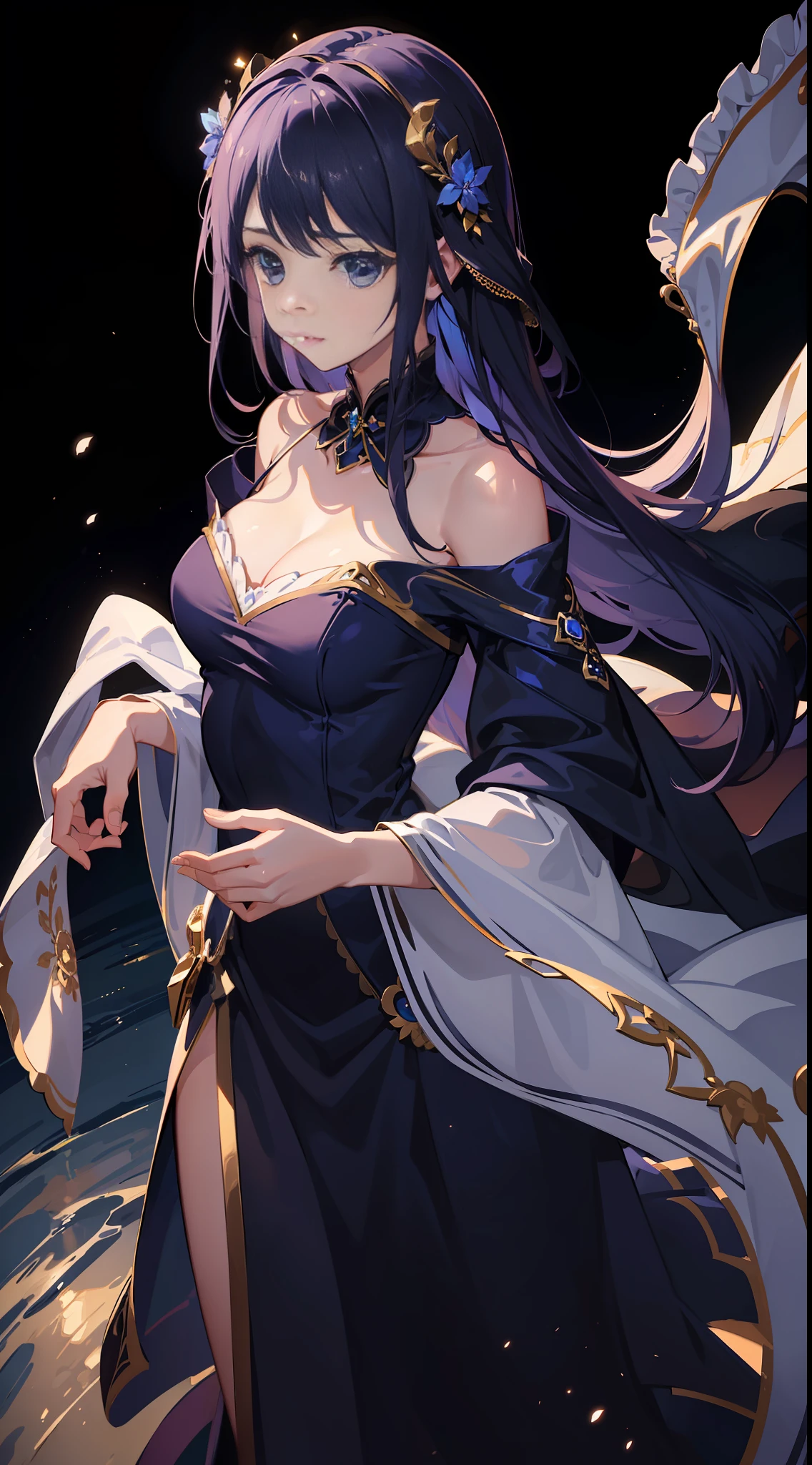 (Super high resolution CG art wallpaper, masterpiece grade), (gentle tones, dazzling chiaroscuro), soft curls, light sapphire eyes, princess-like blue dress, long hair dress sweatdress, girl, cute and moving.