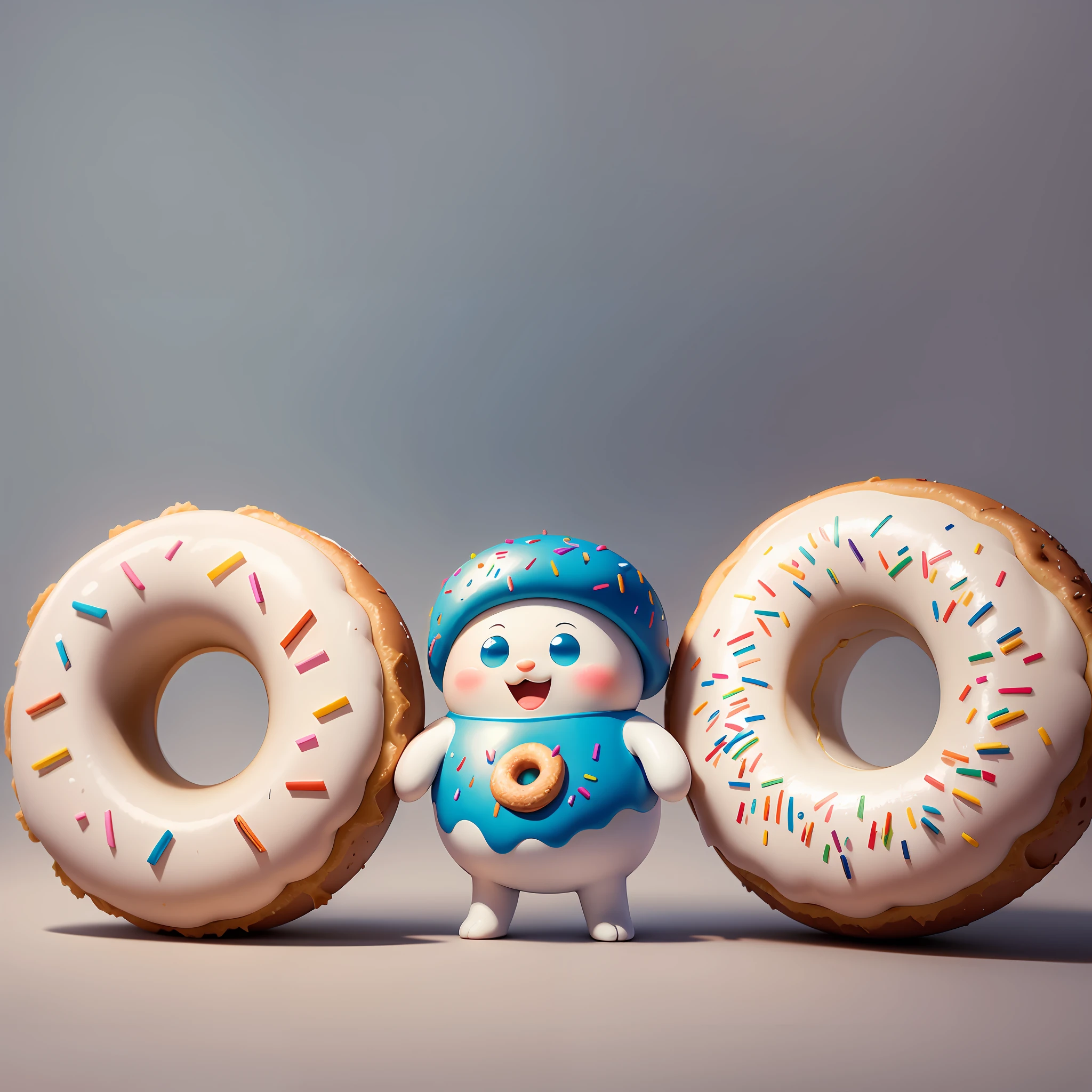 animation, white background, food donut, best quality, picture book illustration, standing with outstretched hands, donut with two legs, donut with two hands, donut with adorable mouth, donut with adorable eyes, no human, pop, brave, pose, digital art, victor, --auto --s2