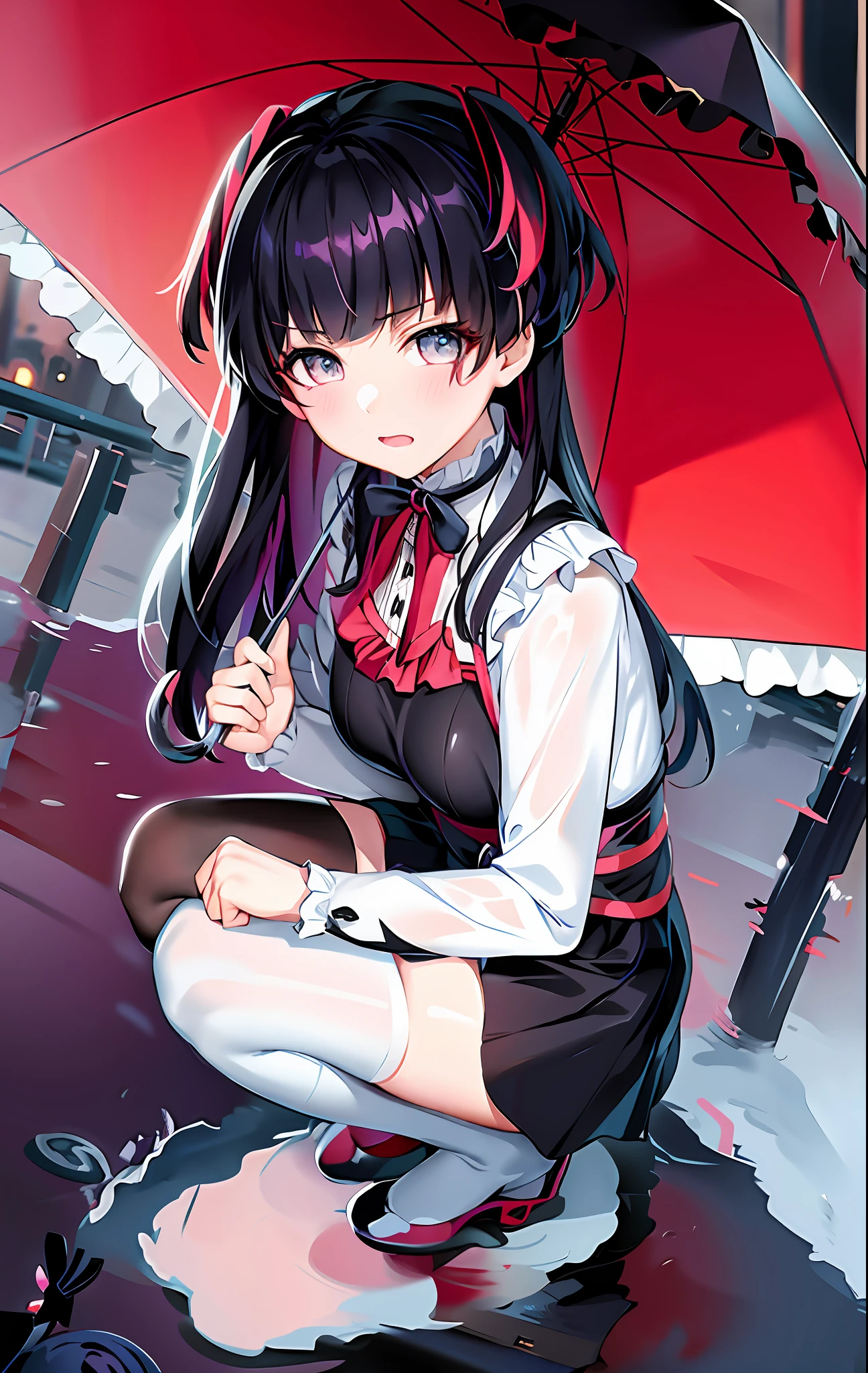 Anime girl holding an umbrella in the rain, Anime Moe Art Style, Marin Kitagawa Doujin Art, Gamoe Yang Dray, It's Rain! , It's Rain!!, Kawaii Rainy Gloomy, Guvez, (Anime Girl), Gameng Jandrey Grimdak, Zero Zen Art, Rain Wet, Yandere, Cute Anime Girl, Guwiz style artwork