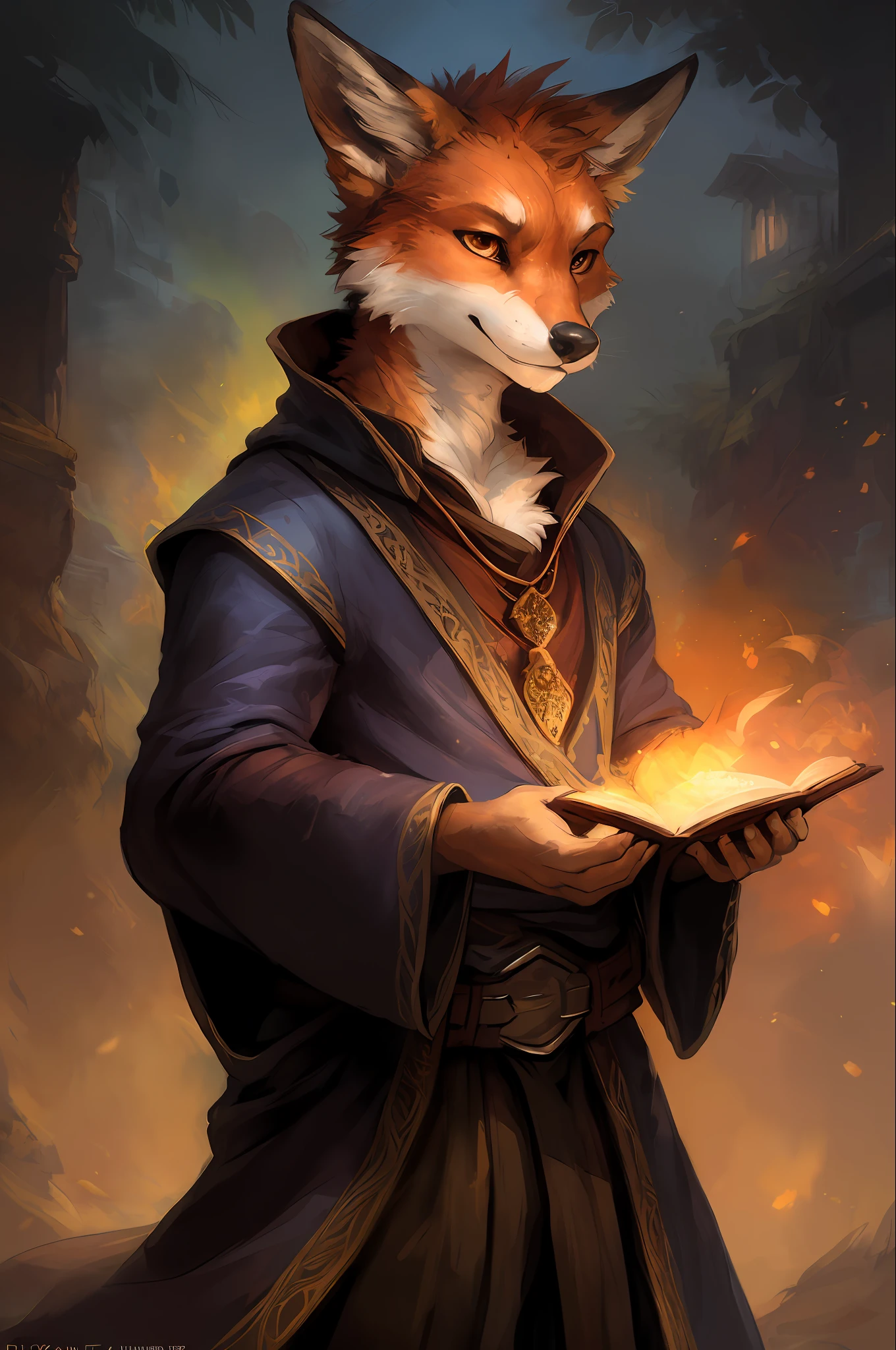 kenket, ross tran, ruan jia, a fox made out of (wandering wizard), fantasy portrait, finely detailed robe, intricate design, magic, silk, cinematic lighting, 4k,